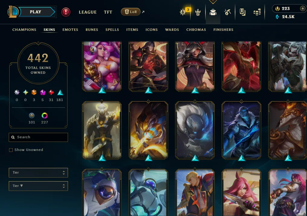 👑(EUW) EMERALD 4 (ELO MMR DIA II) 🚀442 SKIN⚡23k BE