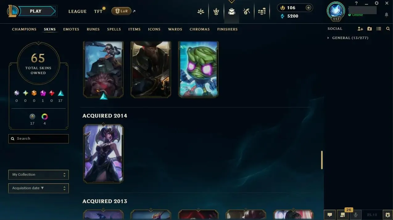 EUW ⭐ Hand-made ⭐ LV: 117 ⚡ ♟️ Champs: 155 🎨 Skins: 65  💰 BE: 5200 👑 1st Owner