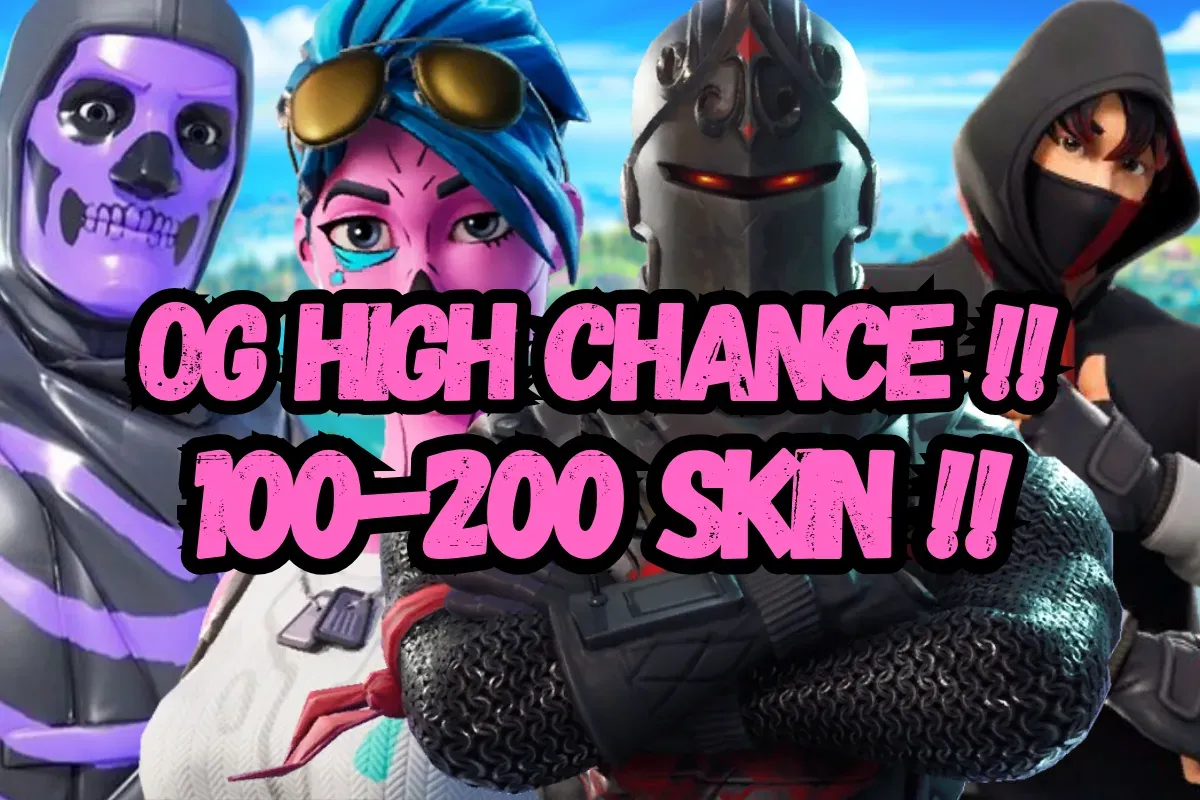 100-200 , Chance for (Travis Scott ,OG Ghoul Trooper, Renegade Raider , Black Knight ,Galaxy, IKONIK , OG Skull Trooper, Sparkle Specialist , Take the L or Others skins).