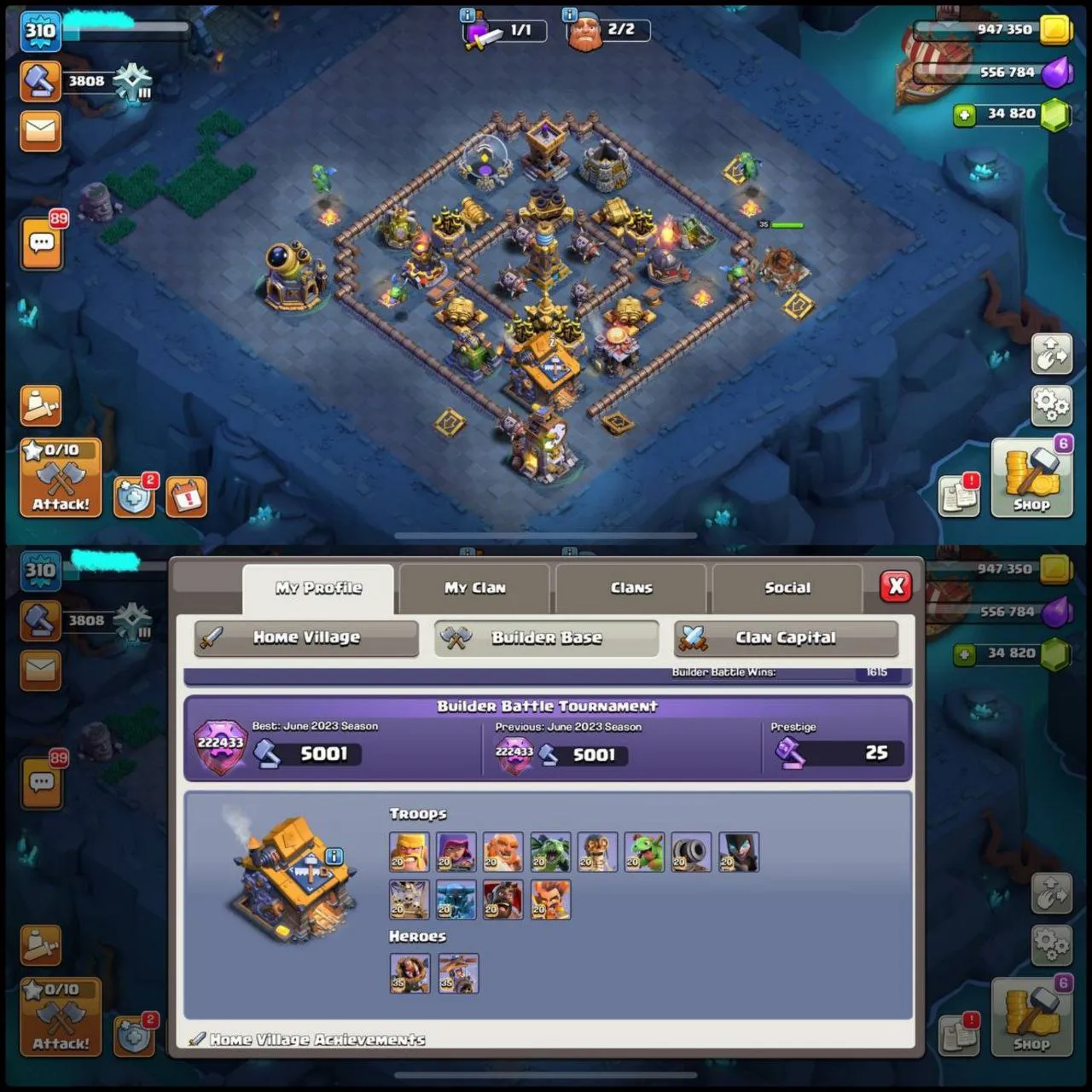 ✨Rarest 310xp✨6.1k Warstar✨27k legend cups✨34k+ gems✨6k+ pb✨Th17 95% maxed✨max walls heroes✨High lvl equipments✨medals overloaded✨