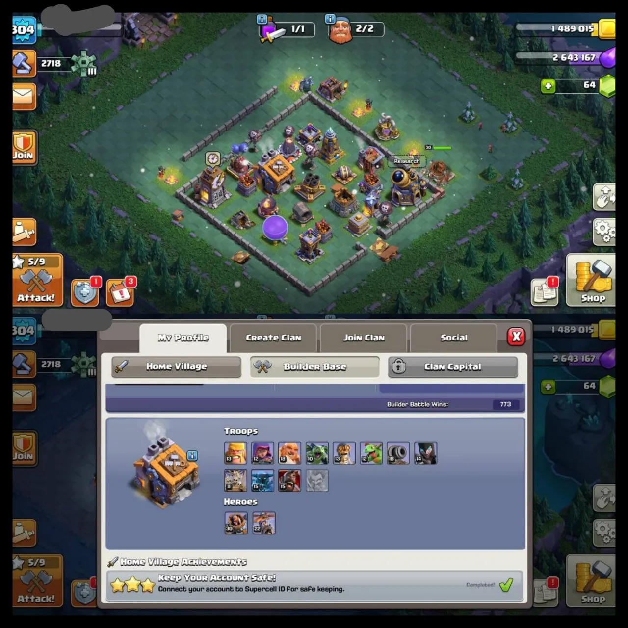 ✨Rarest 304xp Th13 Max✨Rare Highxp✨75-75-40-50-25 heroes✨99 percent maxed✨6builder✨lv7 builders apprentice✨Collective✨