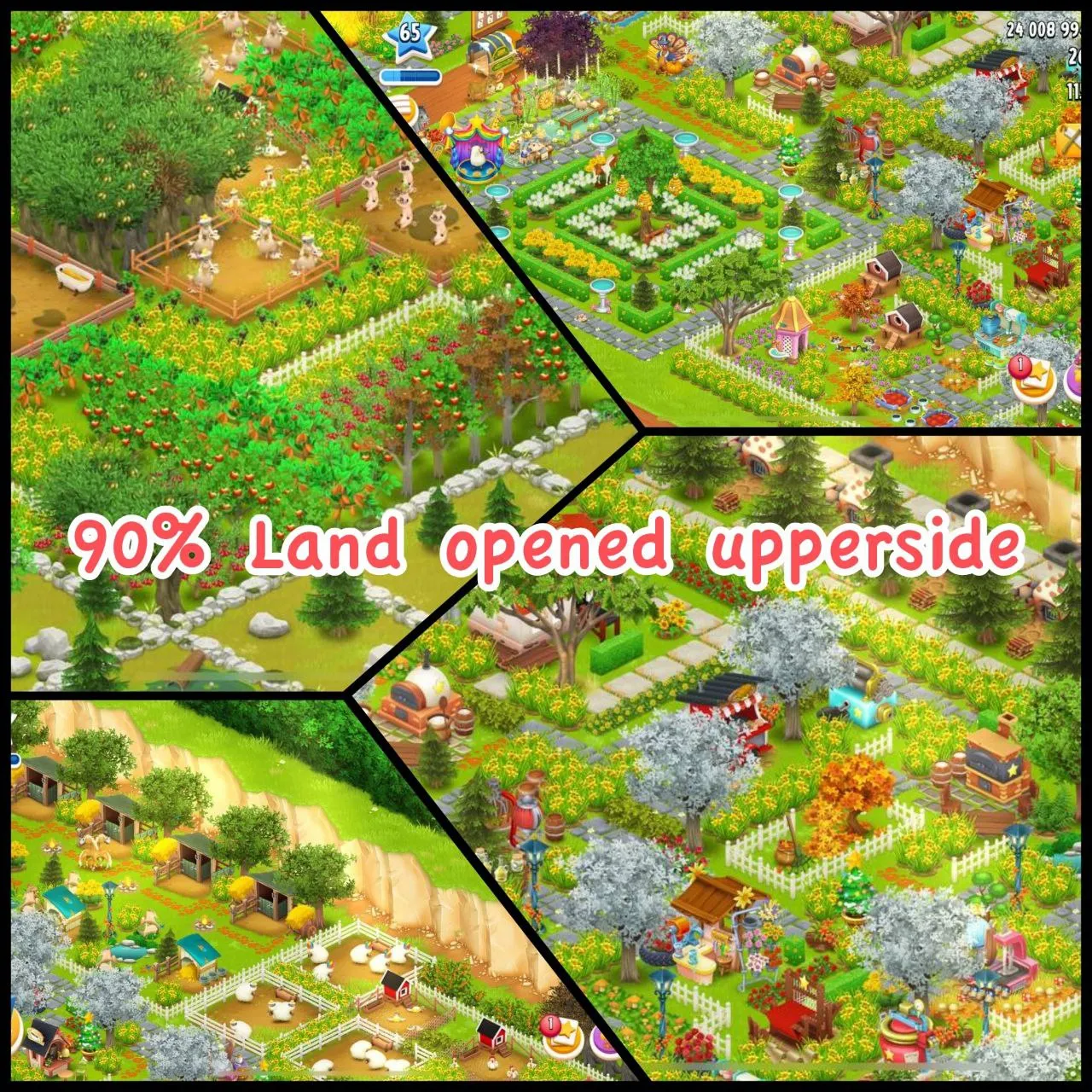 🌳💥Eco Decorations 💥LvL 65 Hay Day💥2650 Barn storage💥2000 silo storage💥90%Land opened Upperside💥Most of the machines deployed 💥Townhall 12💥🌳