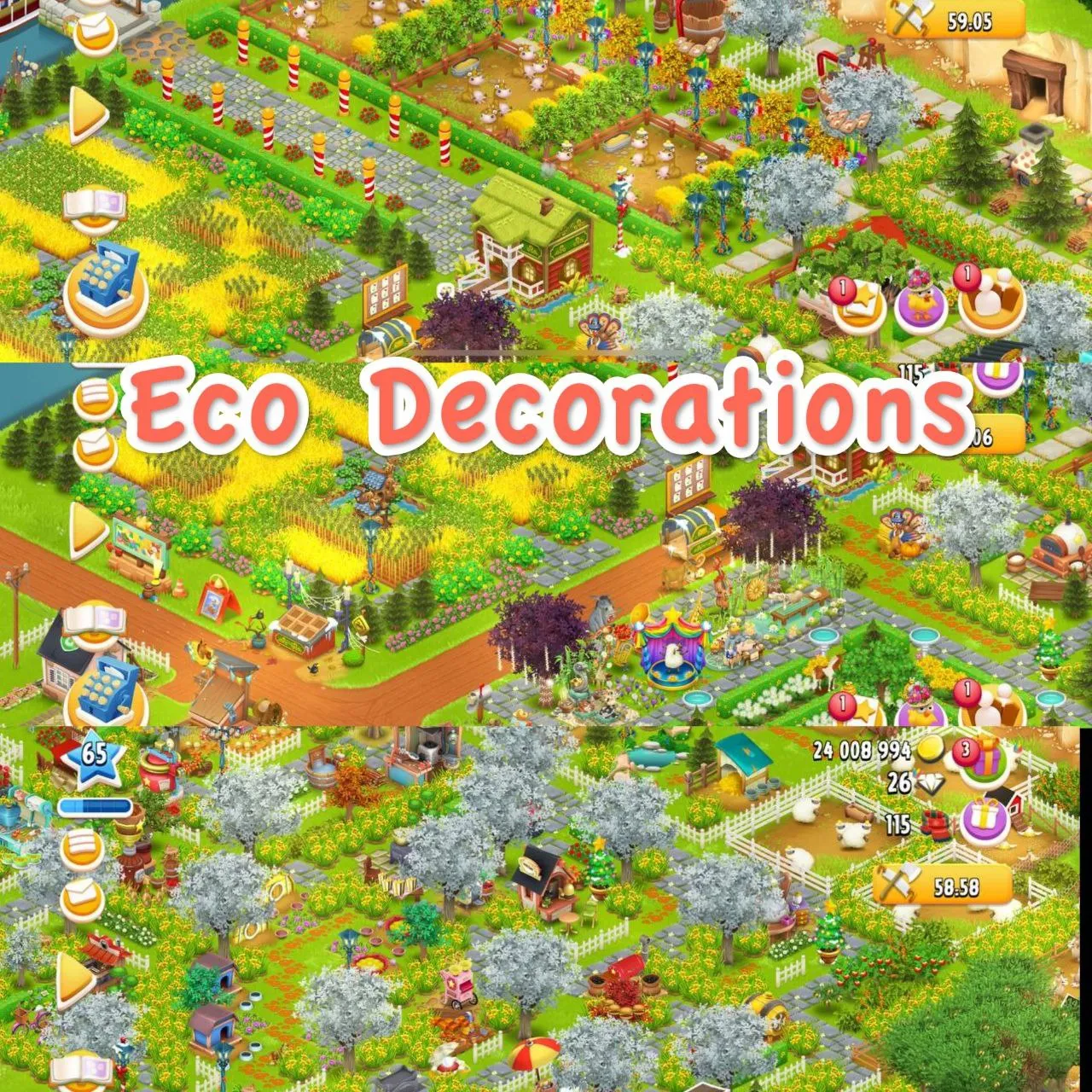 🌳💥Eco Decorations 💥LvL 65 Hay Day💥2650 Barn storage💥2000 silo storage💥90%Land opened Upperside💥Most of the machines deployed 💥Townhall 12💥🌳