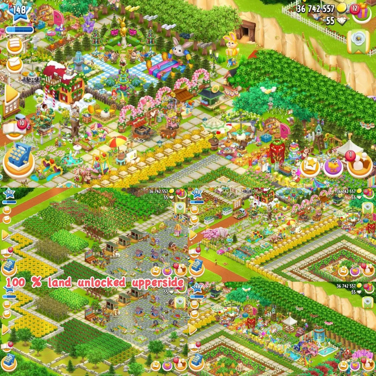 ⚡️🌳LvL 148 Hay Day⚡️🌳Top Notch Decorations with Super elegant Base design ⚡️🌳Barn 5700⚡️🌳Silo 3600⚡️🌳Most Beautiful farm ⚡️🌳Full 170% land open ⚡️🌳Townhall 12 with 30 reputation decorated too ⚡️🌳