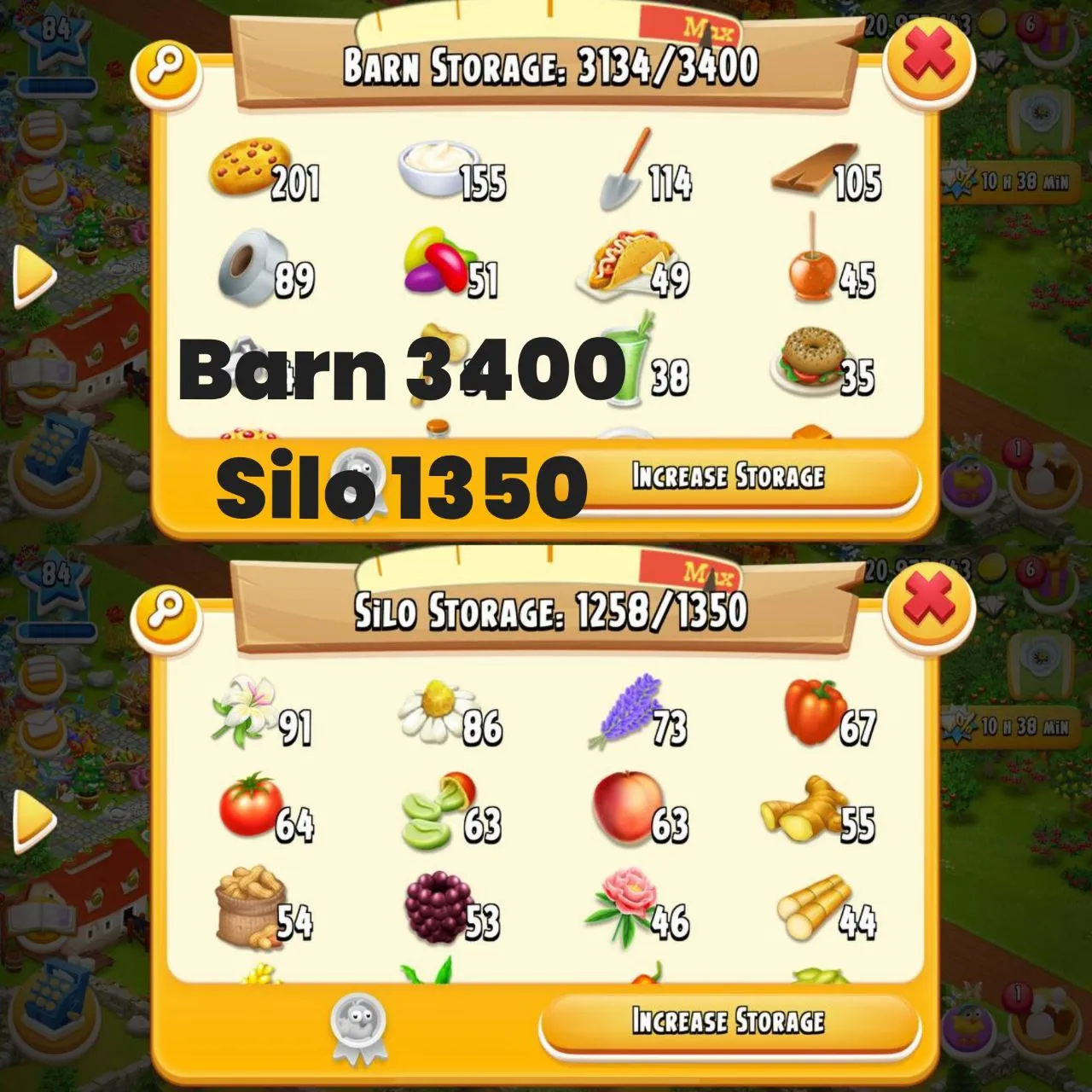 ♥️⚡️Elegant design⚡️♥️LvL 84 Hay Day⚡️♥️3400 Barn storage♥️⚡️1350 silo storage⚡️♥️Fully Decorated⚡️♥️100% Land opened Upperside and ⚡️♥️Decor⚡️♥️Best deal⚡️♥️