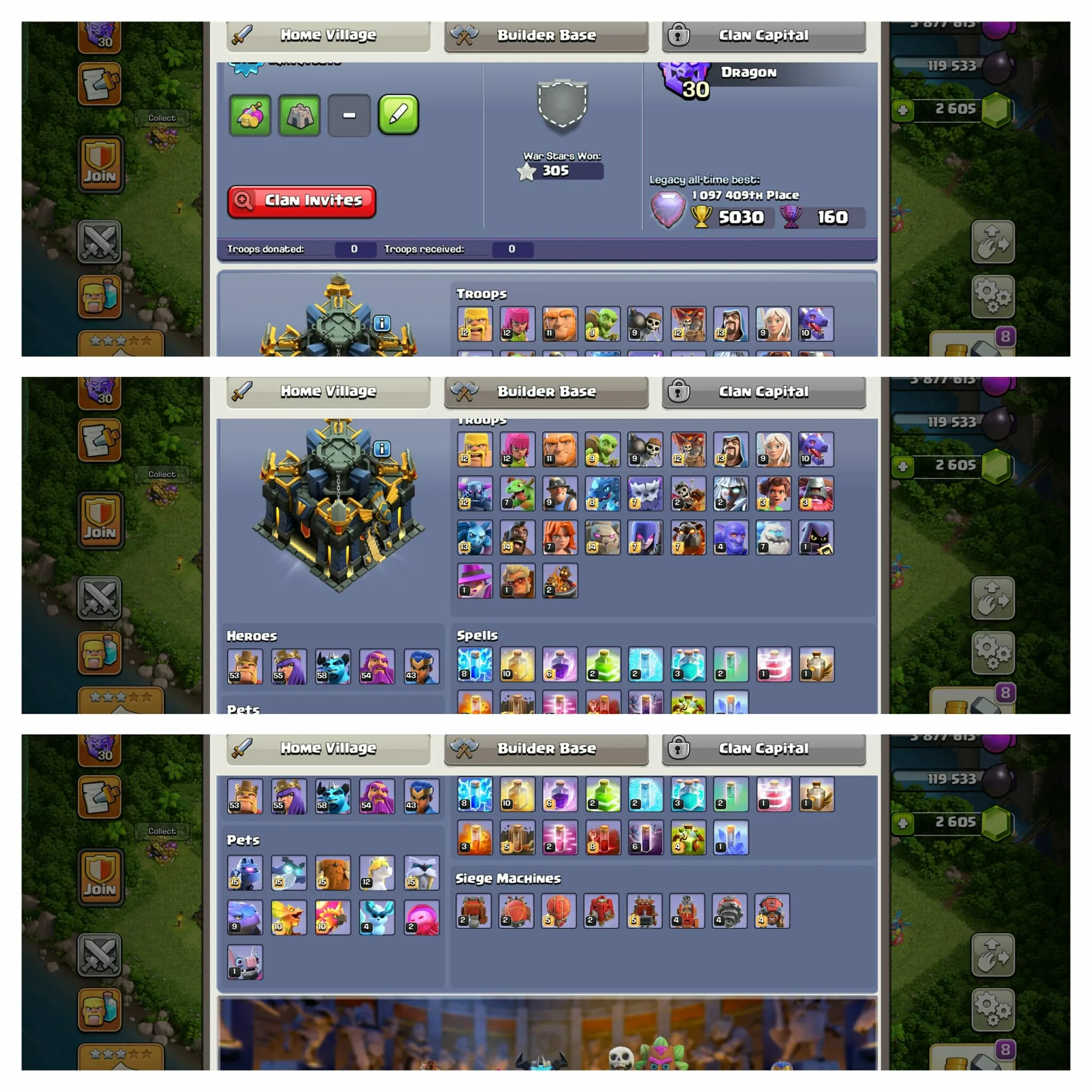 [14 Troops Fire]➤➤Th17 Fire Account➤➤Heroes 53-55-58-54-43➤➤4 Skins➤➤pixel Scenery➤➤NC Free➤➤2.6k Gems➤➤6th Builders