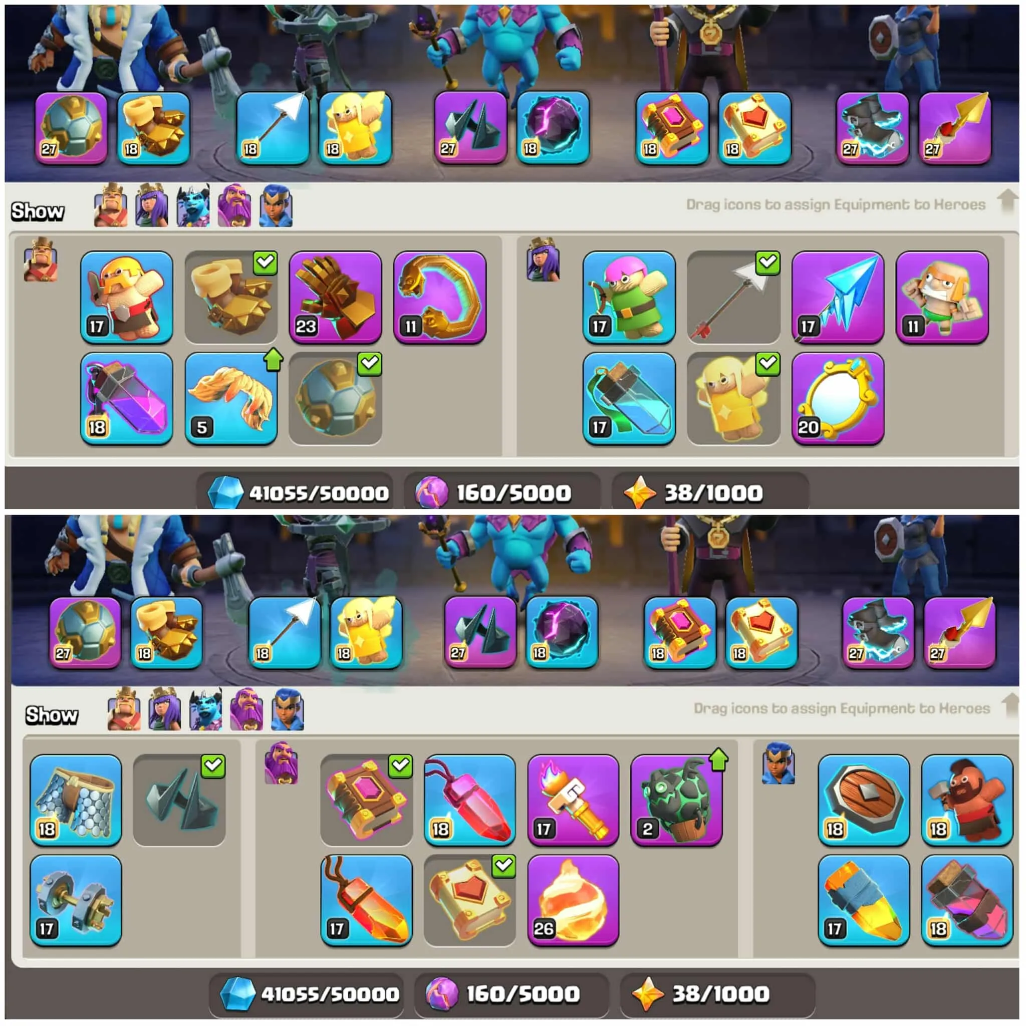 [9300 Gems]➤➤Th17 Almost Max➤➤Max Profile Heros Pet➤➤17767 Legendary Trophy➤➤13 Epic Equipment➤7 Epic Almost Max➤Exp:262