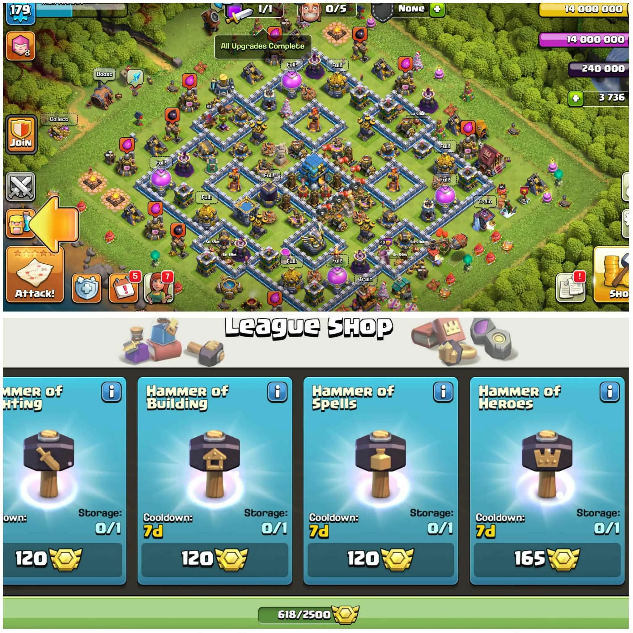 [3736 Gems]➤➤Th12 Full Max➤➤2378 War Stars➤➤618 Cwl Medals➤➤Full Magic Items➤➤Nc Available➤➤Exp:179