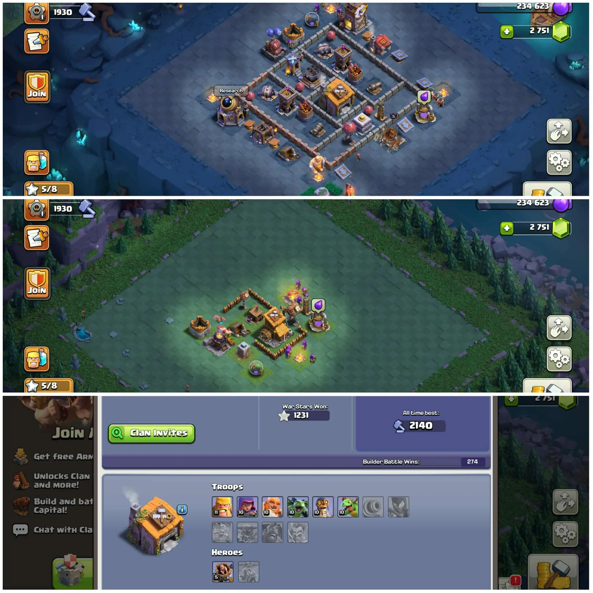 [Exp:143]➤➤Th9 Maxed Rare➤➤Legend Profile➤➤Full Base Obstacles➤➤1231 War Stars➤➤2751 Gems➤➤77 Legendary Trophy➤➤5001 Atb