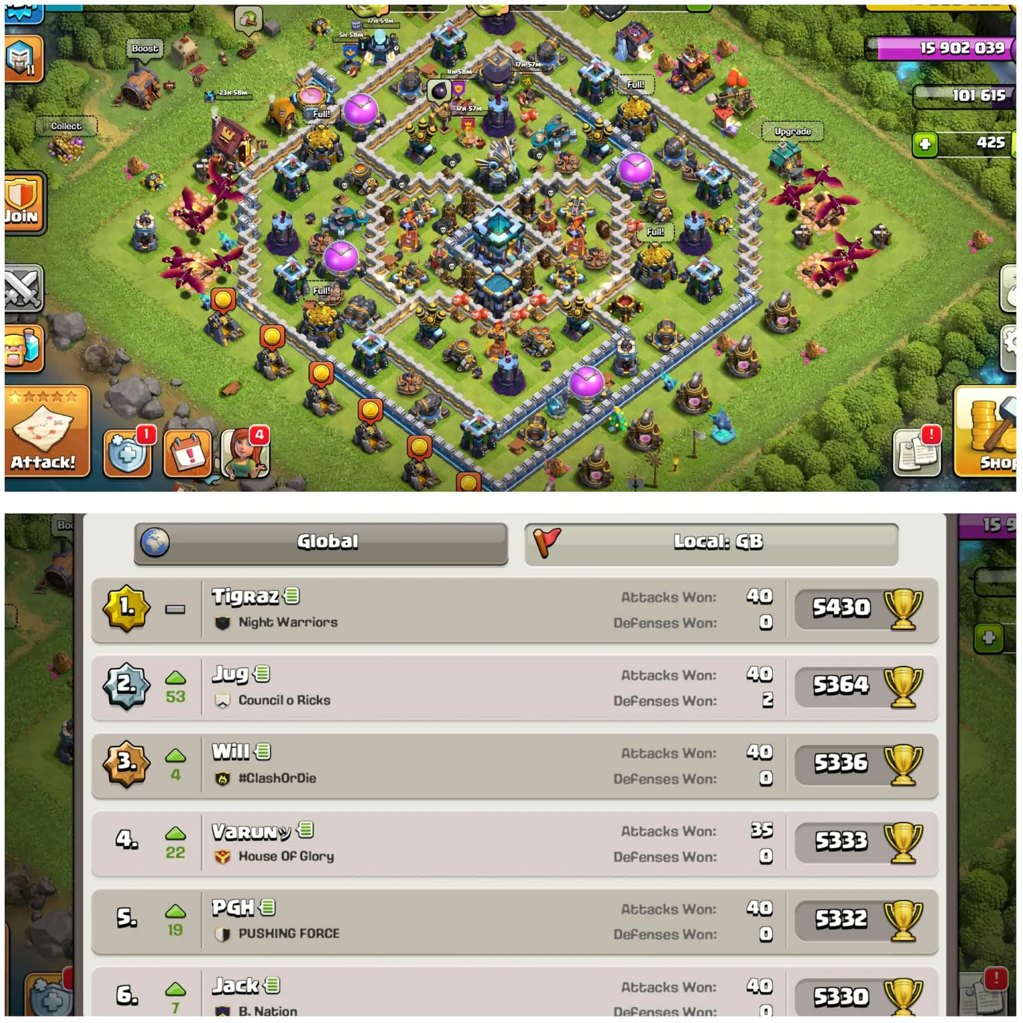 [Gb Local]➤➤Th13 Best Account➤➤Heros:46-45-46-33-15➤➤3 Epic Equipment➤➤407 Cwl Medals➤➤Lot Of Magic Items