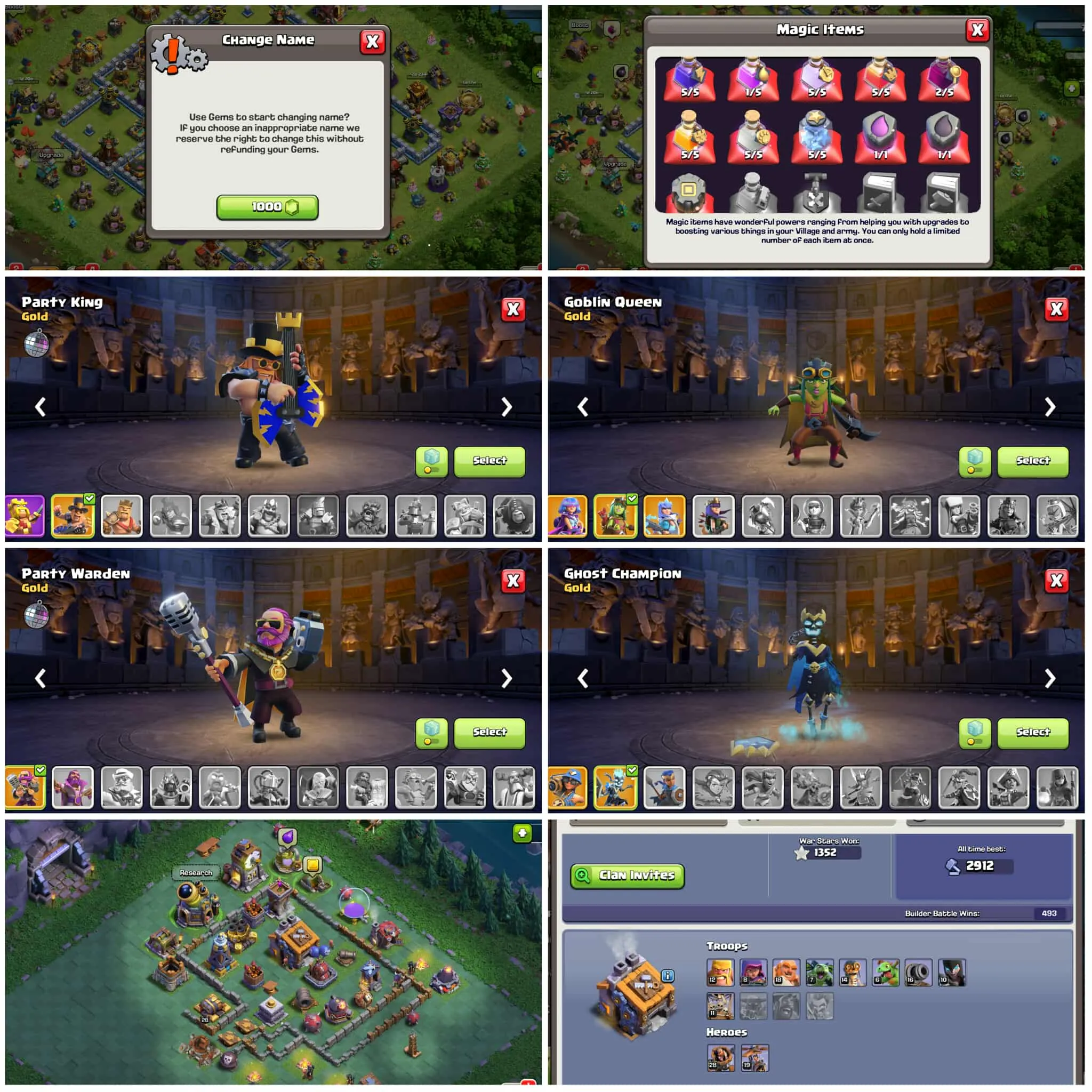 [6th Builders]➤➤Th17 Exclusive Account➤➤Heros:45-63-41-48-20➤➤8 Skins➤➤1100 Gems➤➤5 Epic Equipment➤➤Nc Available➤Exp:179