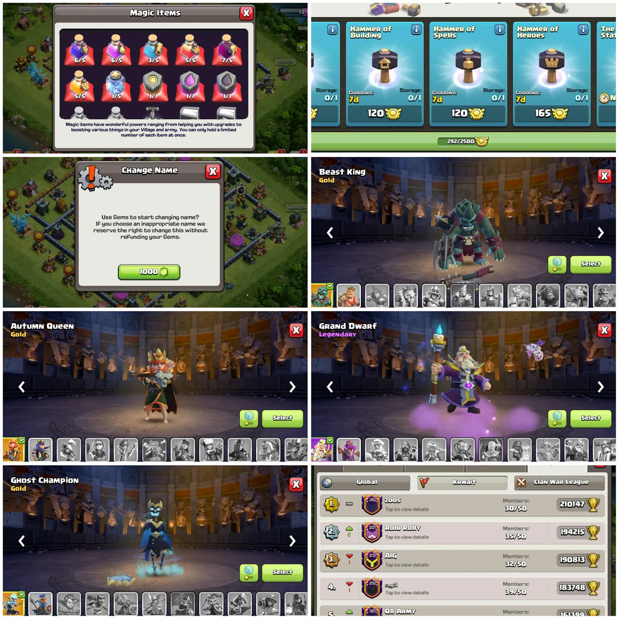 [Kuwait Local]➤➤Th14 Rare Local➤➤Heros:49-61-45-48-29➤➤1500 Gems➤➤Nc Available➤➤4 Skins➤➤242 Cwl Medals➤Full Magic items