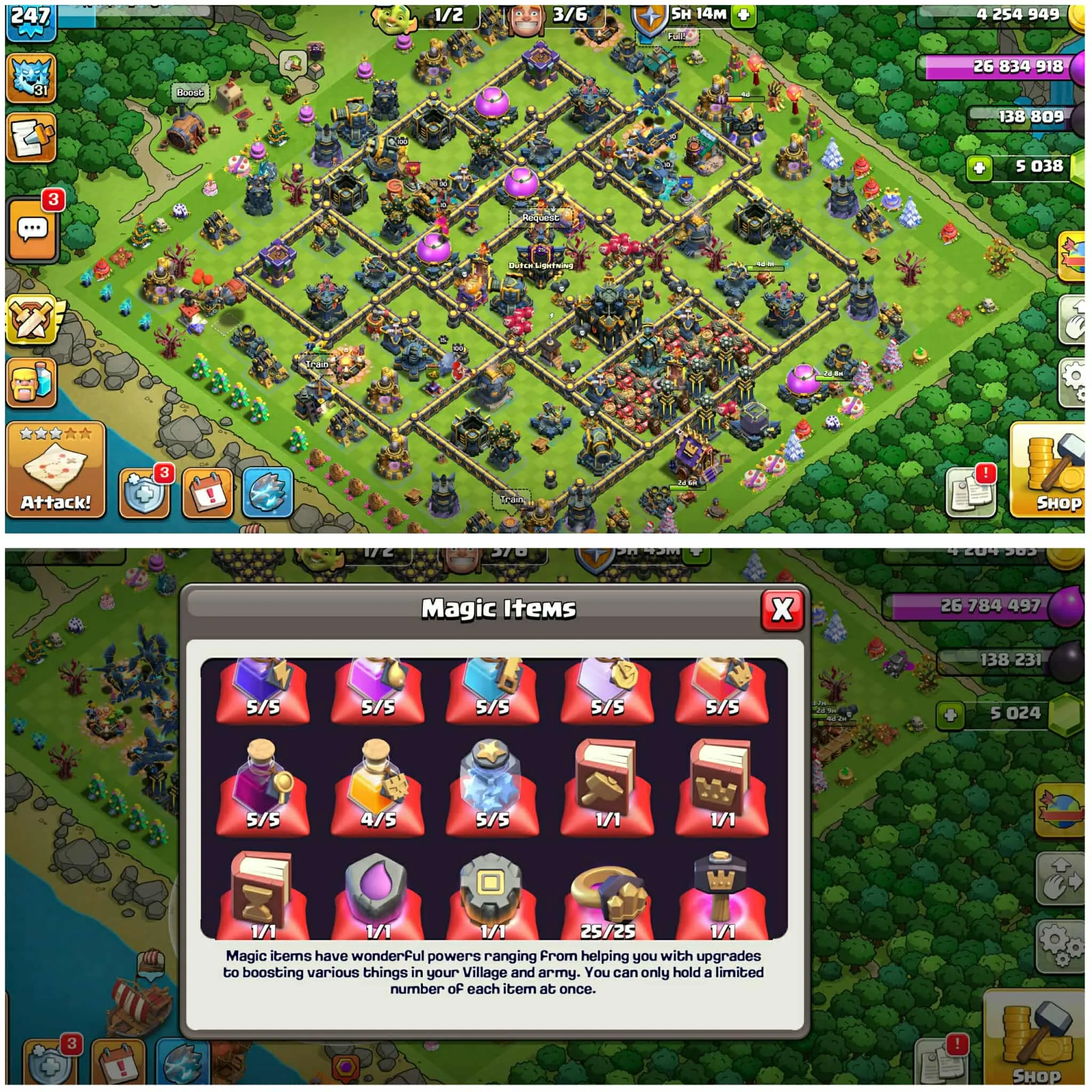 [5038 Gems]➤➤Th17 Full Maxed➤➤13 Epic Equipment➤➤ 28 Skins 6 Scenary➤➤Spam Old Obstacles & Tree➤➤Exp:247