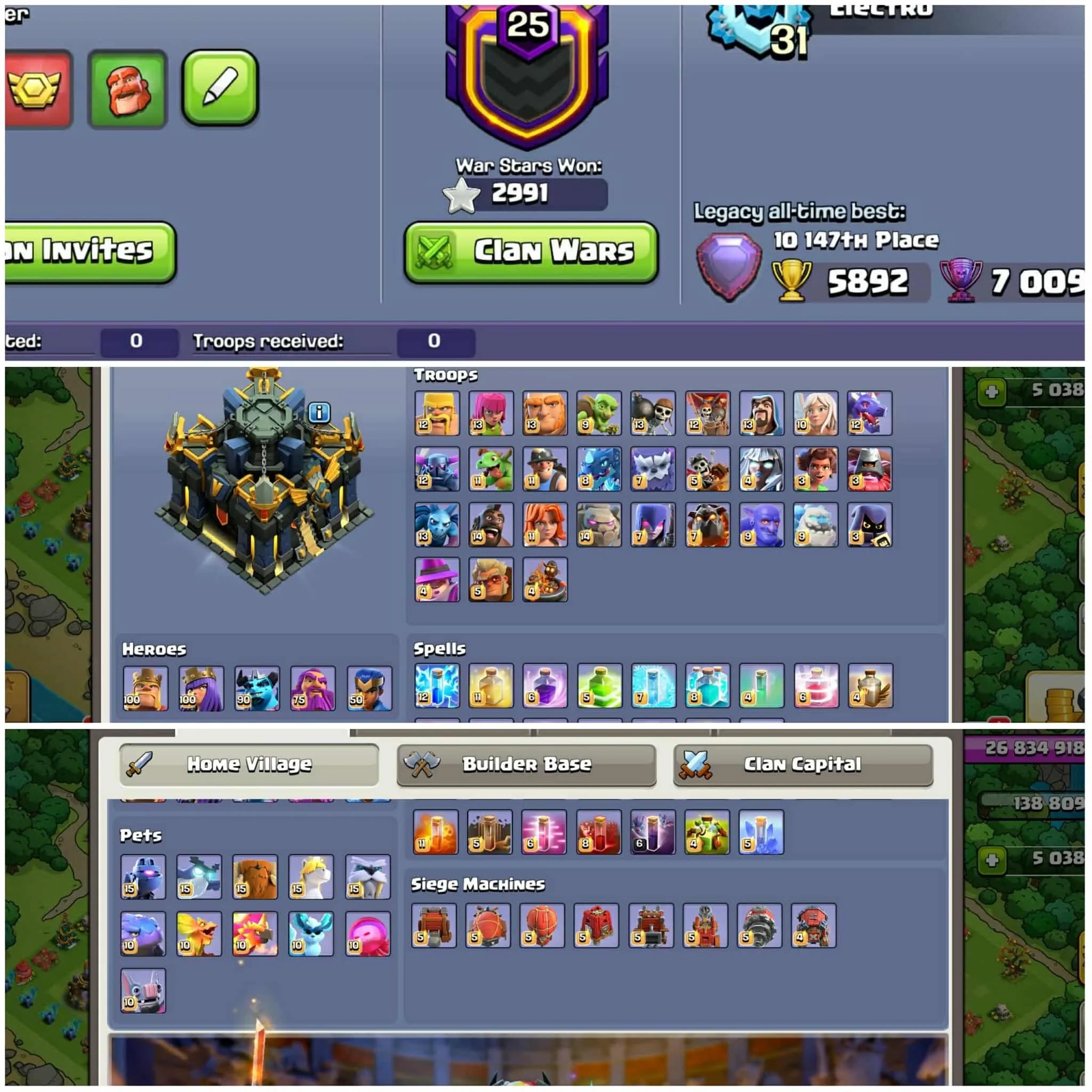 [5038 Gems]➤➤Th17 Full Maxed➤➤13 Epic Equipment➤➤ 28 Skins 6 Scenary➤➤Spam Old Obstacles & Tree➤➤Exp:247