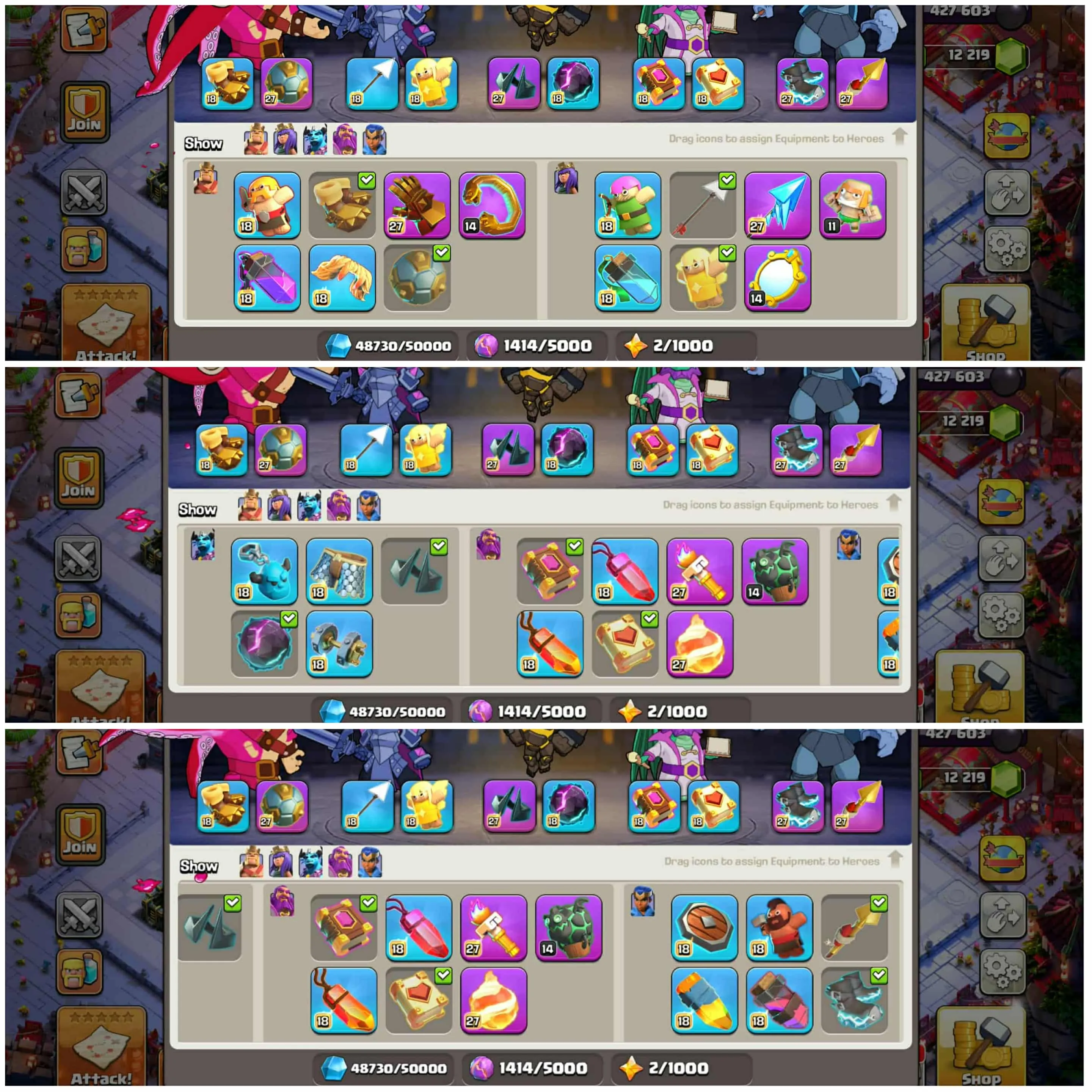 [200 Skins 56 Scenary]➤➤Th17 Almost All Skins Account➤➤Both Village Max➤➤14 Epic Equipment➤➤12800 Gems➤➤1147 Cwl Medals