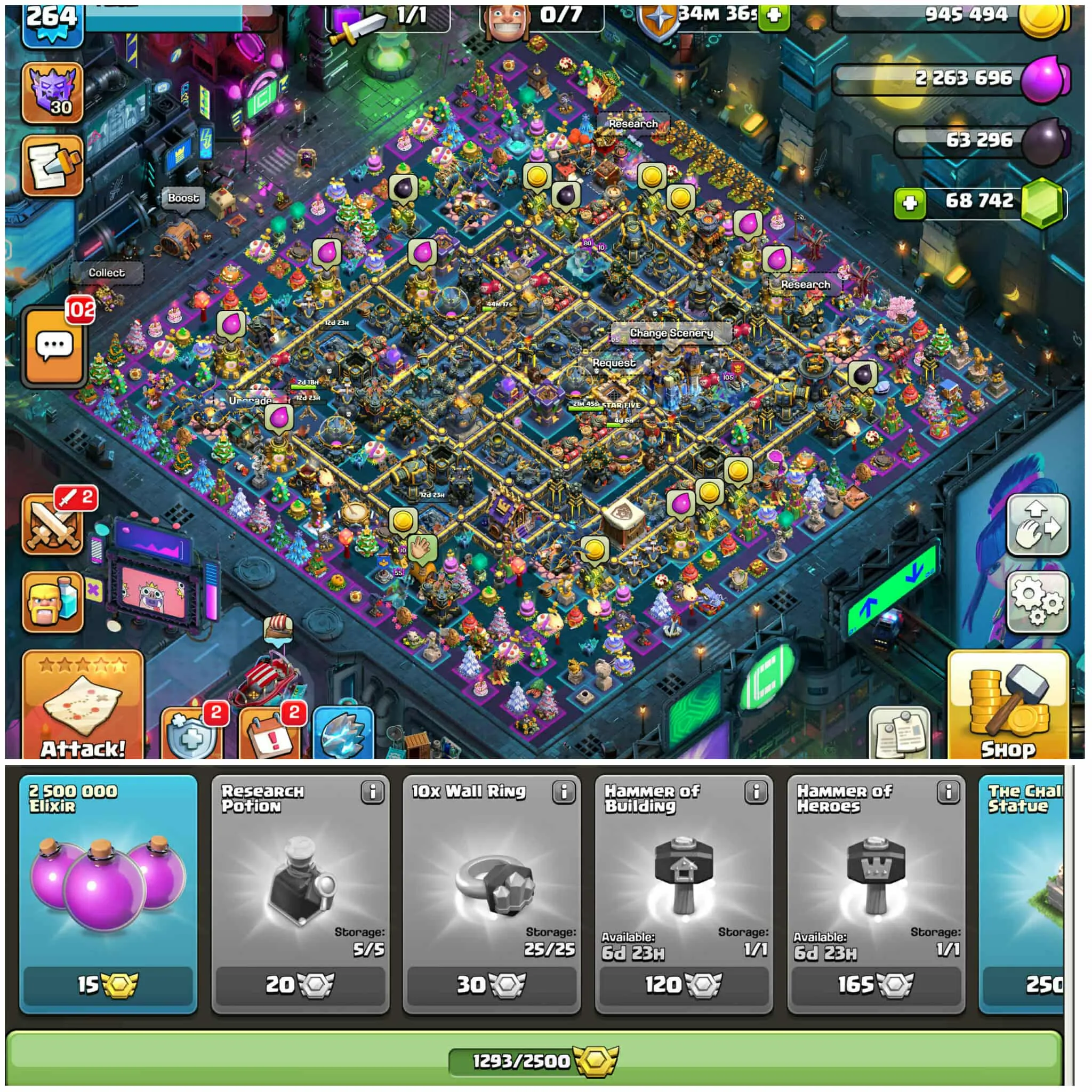 [69k Gems]➤➤Th18 Full Base Spam Obstacles➤➤339 Global Rank➤➤1293 Cwl Medals➤9 Epic Almost Max➤Loaded Magic Items➤Exp:264