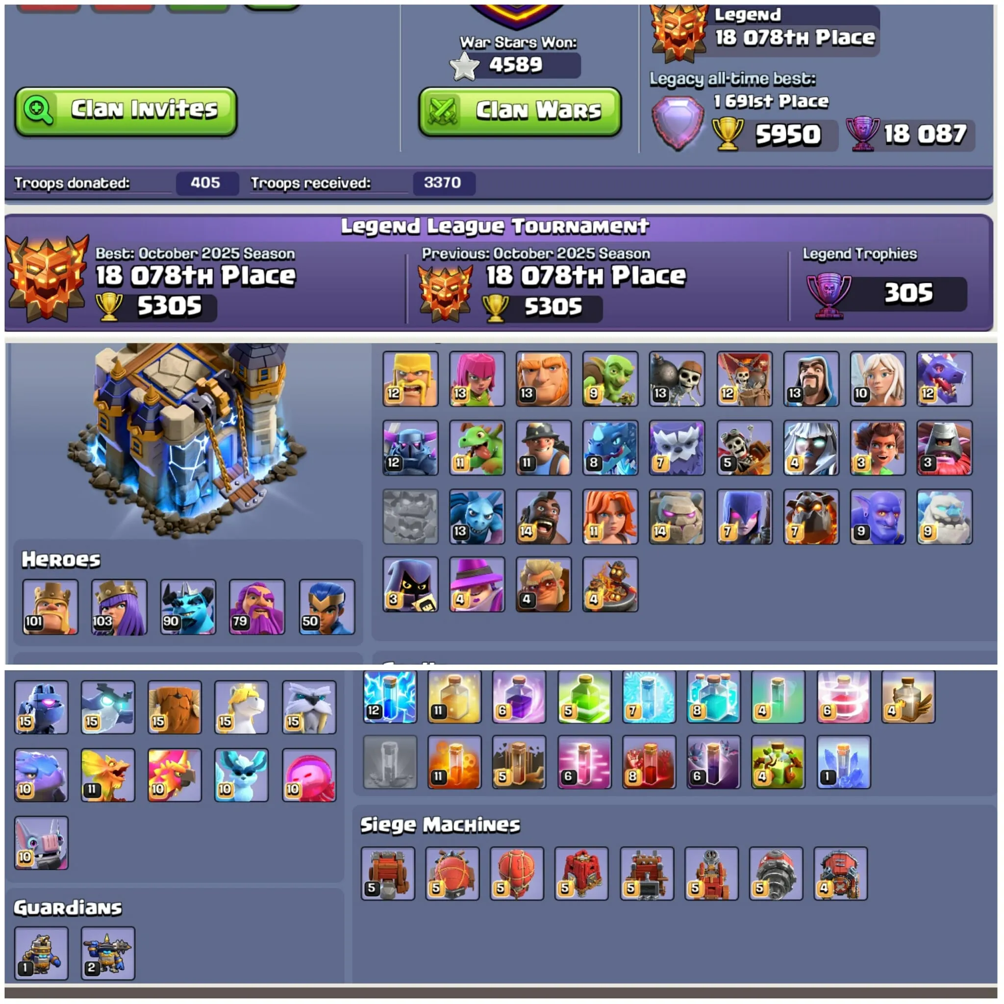 [41.5k Gems]➤➤Year Of Snake Scenary➤➤Th18 Rare Account➤➤2 Leaugue Skins➤➤Exp:306➤➤ 663 Cwl Medals➤➤Free Nc➤➤Full Magic