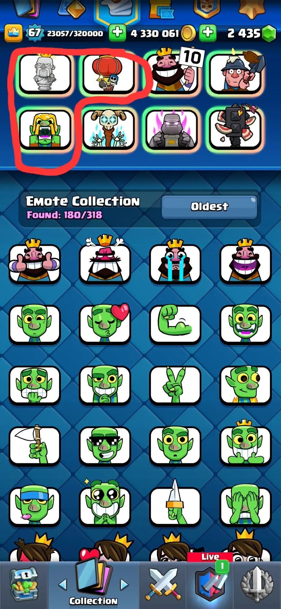 Rare 8 year badge➤➤Kt-15➤➤22 Demanding Evos➤➤Princess kissing➤➤Barb Statue➤➤All Cards Unlocked➤➤180 emotes➤➤Tower skins