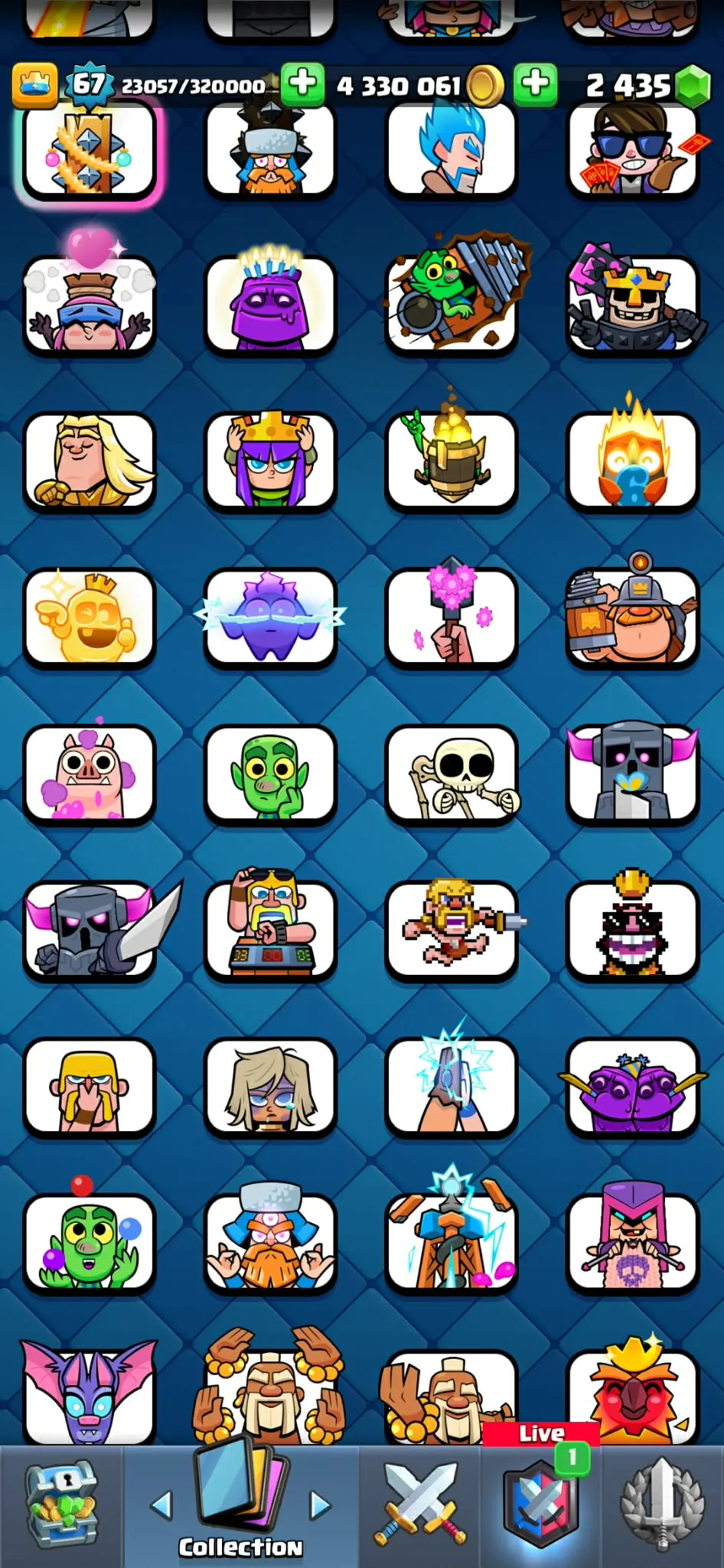 Rare 8 year badge➤➤Kt-15➤➤22 Demanding Evos➤➤Princess kissing➤➤Barb Statue➤➤All Cards Unlocked➤➤180 emotes➤➤Tower skins