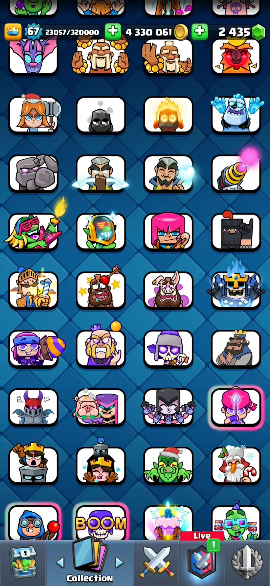 Rare 8 year badge➤➤Kt-15➤➤22 Demanding Evos➤➤Princess kissing➤➤Barb Statue➤➤All Cards Unlocked➤➤180 emotes➤➤Tower skins