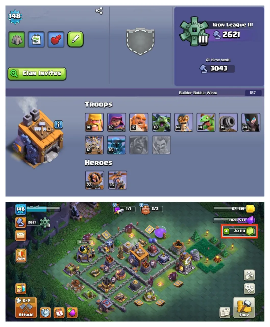 💥40% OFF SALE💥20,110+ GEMS 💎♨️ TH 12 PURE MAX 💧 4 EPIC EQUIPMENT { SB_03 , GG_14 , FA_14 , DC_08 , FB_08 } ❣️ FREE NC 💎 HEROES BK_58 , AQ_65 , MP_40 , GW_40 📛 OP MAGIC ITEMS ✴️ 609 RAID MEDALS 🌟 95 CWL MEDALS ✴️ LOT OF OBSTACLES ✨FAST DELIVERY📮