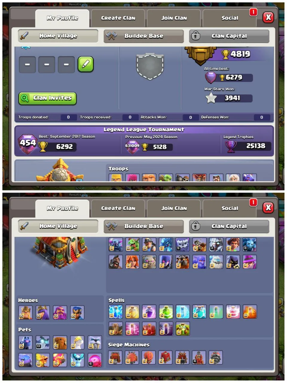 FULL MAX TH16 | 454 GLOBAL RANK | 3941 WAR STARS | 28 SKINS | 9th 10th CLASHIVERSERY SCENERY | ON YOUR MAIL | INSTANT
