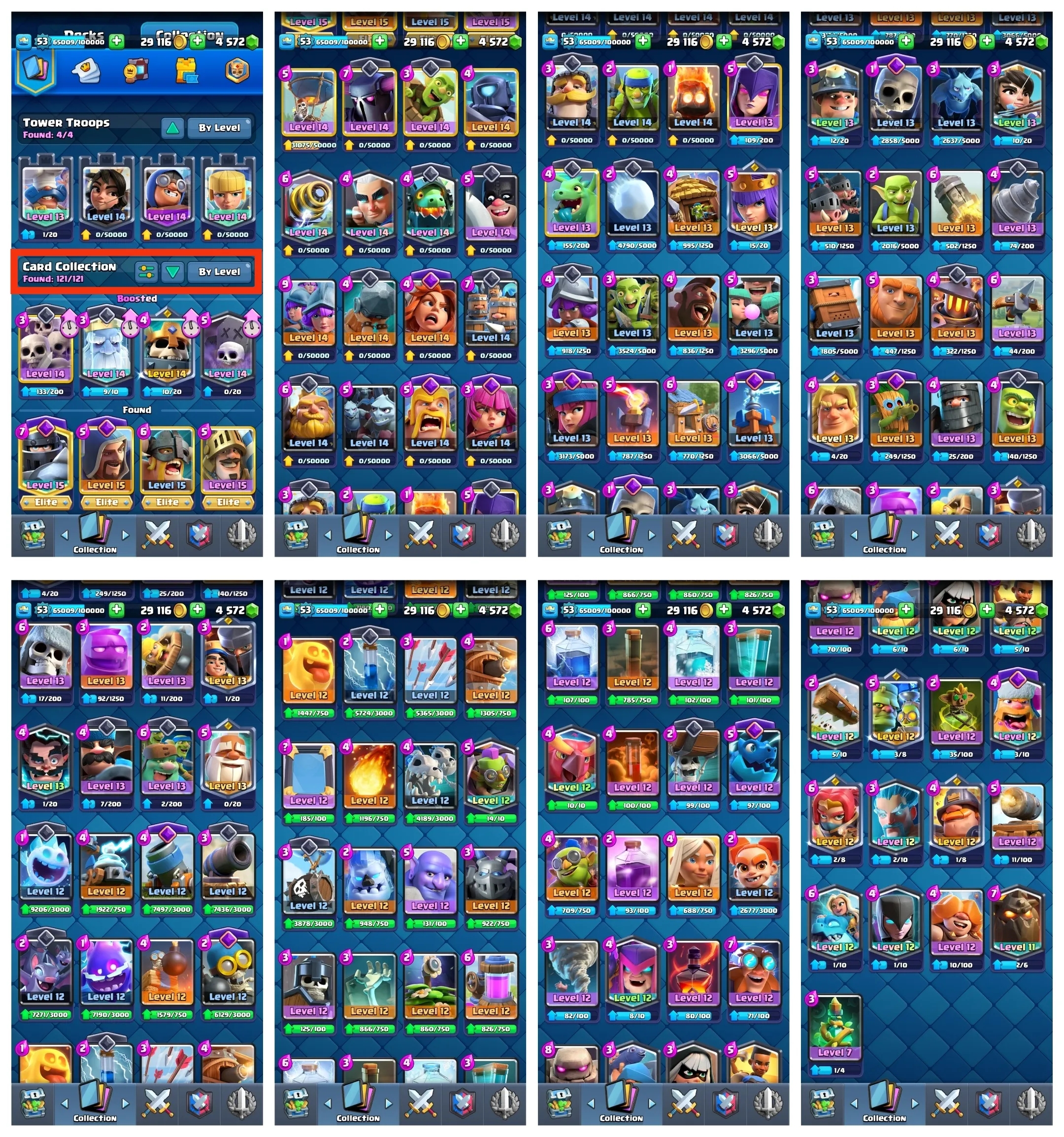 💥45% OFF SALE💥 4570+ GEMS 💎 23 MAX CARDS 🔺 13 EVO CARD 🔥 4 ELITE 🏆 9712 TROPHIES 🔻 20 ARENA LVL ✨ 14 KT LEVEL 💦 55 EMOTES ❤ 53 XP LEVEL 💢 4 YRS SPECIAL AND COOL BADGES 🧣 121 CARDS 🔥 FAST DELIVERY 🚚