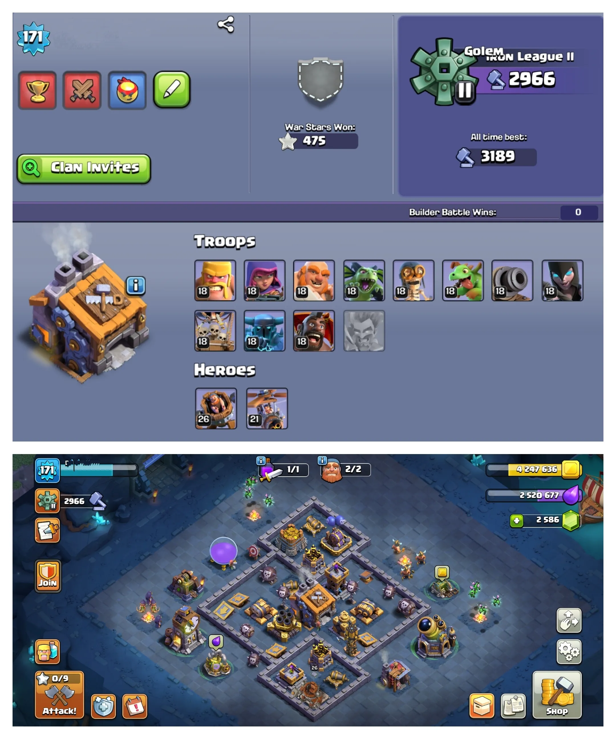 💥45% OFF SALE💥 4570+ GEMS 💎 23 MAX CARDS 🔺 13 EVO CARD 🔥 4 ELITE 🏆 9712 TROPHIES 🔻 20 ARENA LVL ✨ 14 KT LEVEL 💦 55 EMOTES ❤ 53 XP LEVEL 💢 4 YRS SPECIAL AND COOL BADGES 🧣 121 CARDS 🔥 FAST DELIVERY 🚚