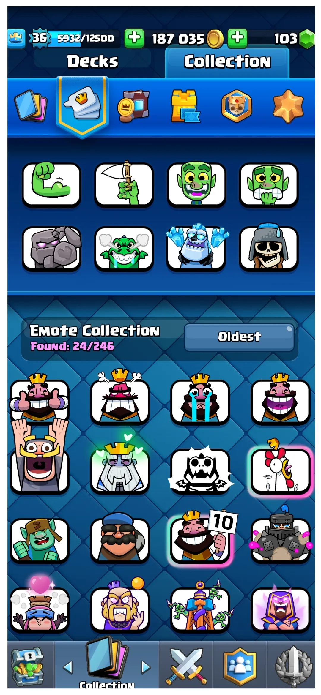 💥45% OFF SALE💥 2 MAX CARDS 💫 5 EVO CARD 🏆 7655 TROPHIES 🌟 20 ARENA LVL ☄️ 12 KT LEVEL 💥 24 EMOTES 🌟 36 XP LEVEL 💢 7 YRS SPECIAL AND COOL BADGES 🧣 117 CARDS 🔥 FAST DELIVERY 🚚 #KB