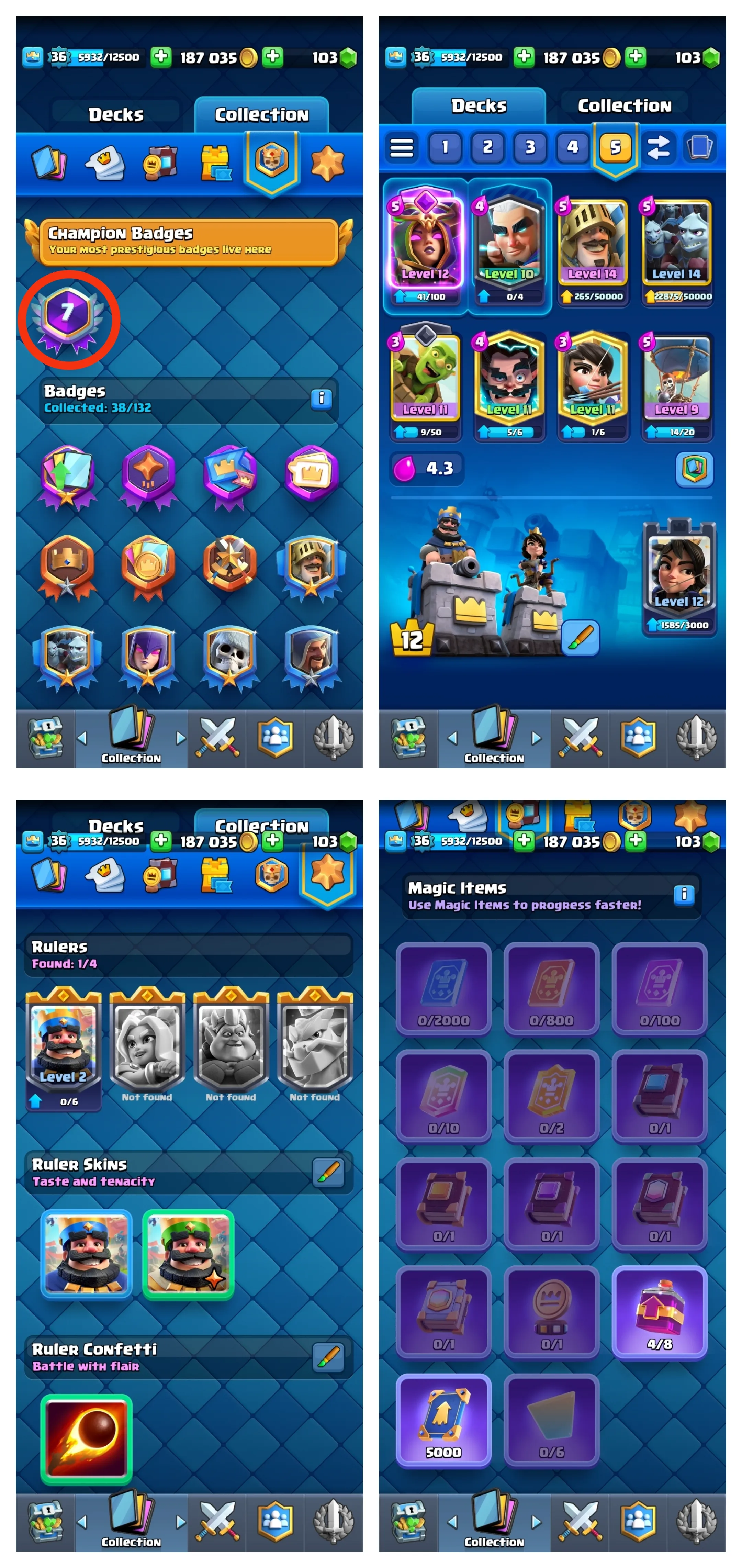 💥45% OFF SALE💥 2 MAX CARDS 💫 5 EVO CARD 🏆 7655 TROPHIES 🌟 20 ARENA LVL ☄️ 12 KT LEVEL 💥 24 EMOTES 🌟 36 XP LEVEL 💢 7 YRS SPECIAL AND COOL BADGES 🧣 117 CARDS 🔥 FAST DELIVERY 🚚 #KB