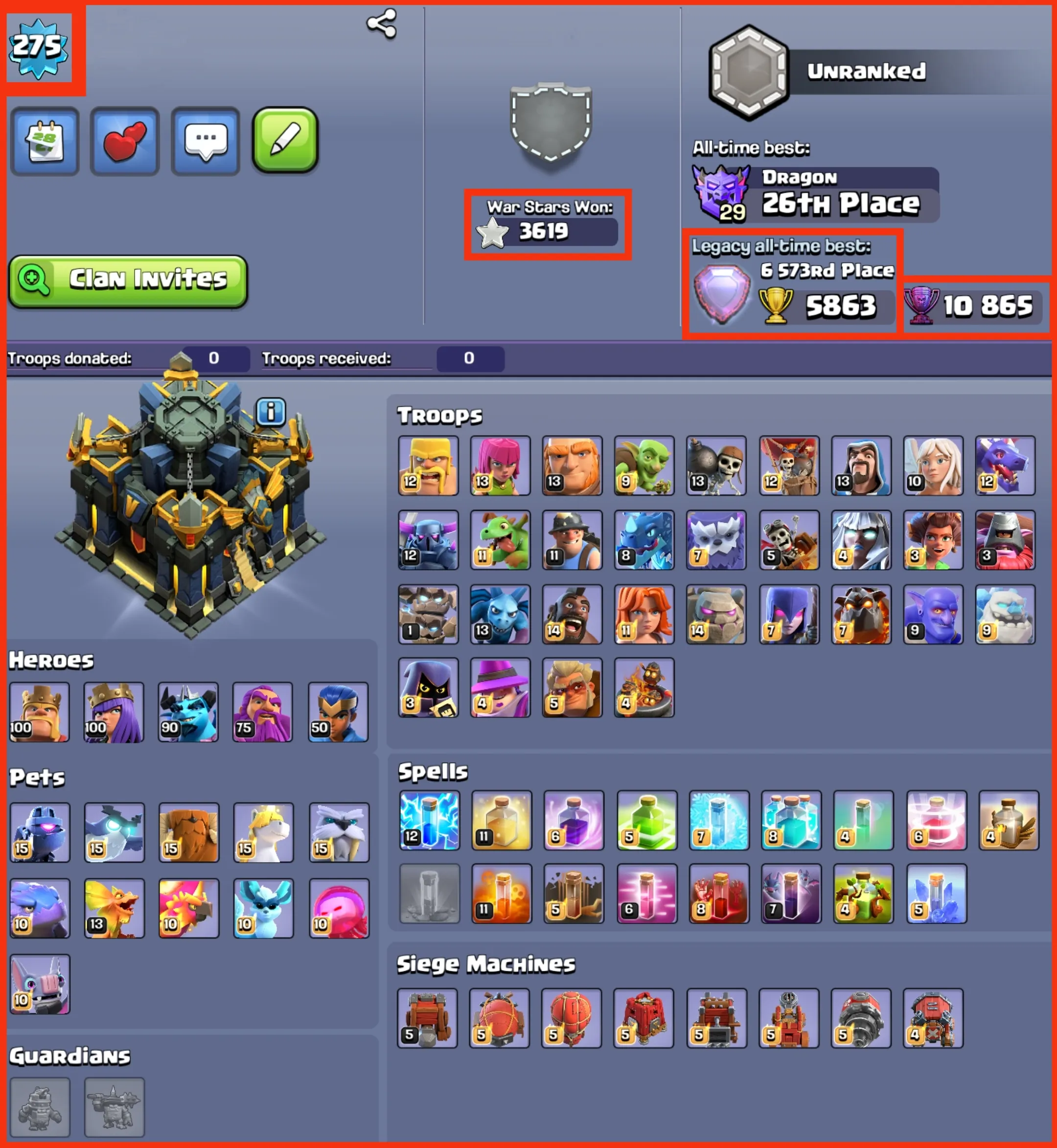 🔥45% OFF NEW YEAR SALE🔥♨️ 7500+ GEMS 💎 PREMIUM TH 17 PURE FULLY MAX ACCOUNT 💥 24 MAX EQUIPMENT 💢 14 EPIC EQUIPMENT { SB , GG , SB , FA , MM , AF , DC , MS , HT , FB , LP , RS , EB , FF } ⚡ FULLY MAX ❄️ 275 XP LVL 💥 CHECK DESCRIPTION ❤️ FAST DELIVERY 🚚