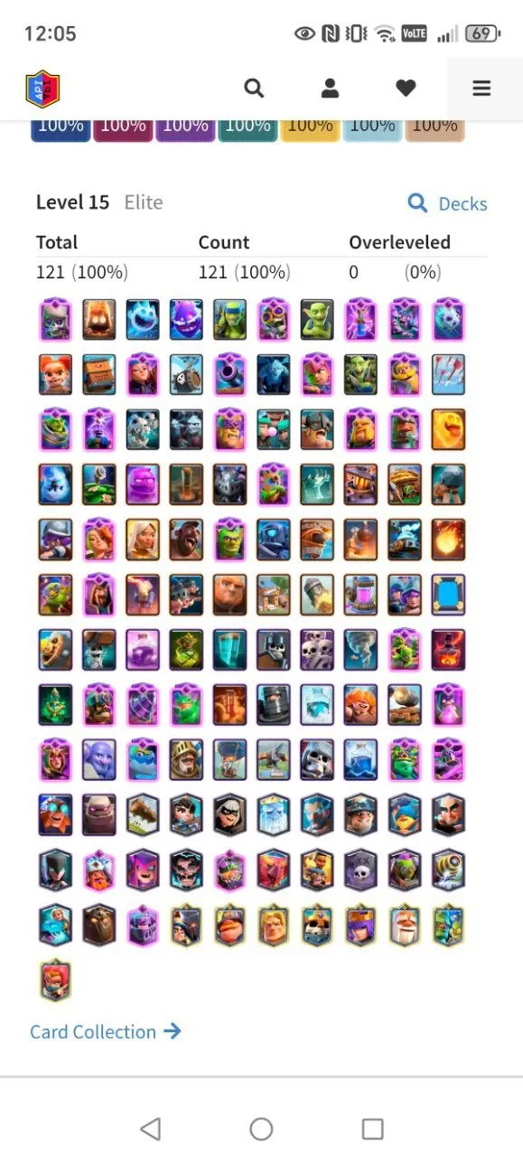 CR422 //Full Max Level 70 Account with 121 Cards, All Exclusive Emotes, Legendary Achievements, CRL 20 Wins (2023, 2024, 2025), Arena 23