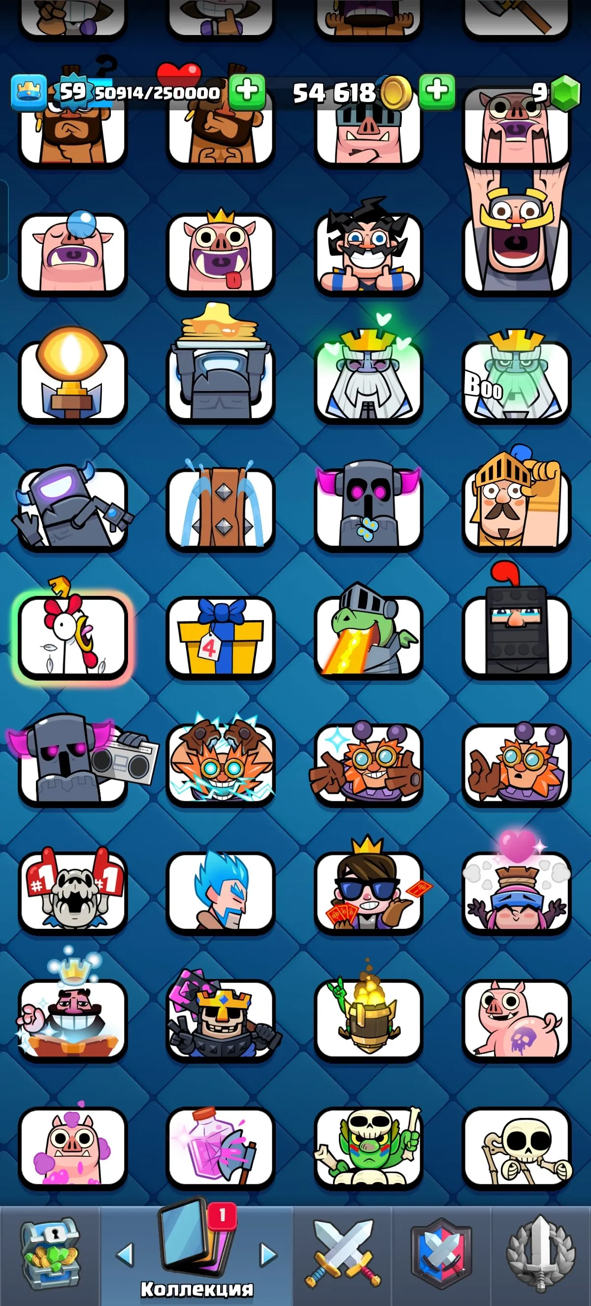 CR479 //19 Evolutions | 23 Max Level 15 Cards | 135 Emotes | 9 Tower Skins | 88 Decorations | 112 Frames | Joker Cards | Arena 25