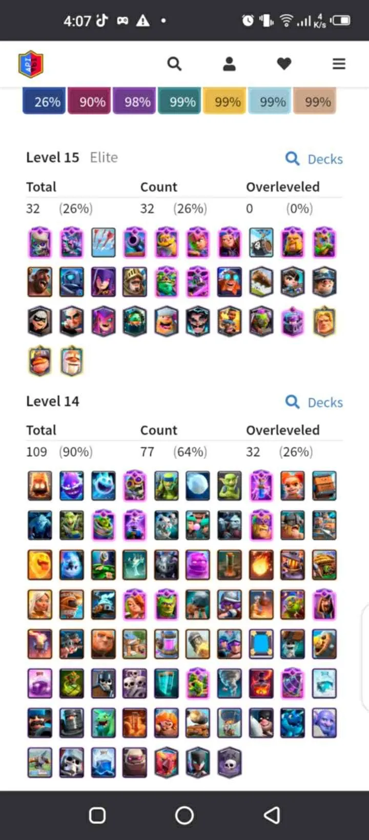 CR438 //Level 62 Account with 3.8M Gold, 21 Evolution Cards, 32 Elite Cards, 109 Maxed Cards, 100 Legendary Cards, and Rich Emotes Collection