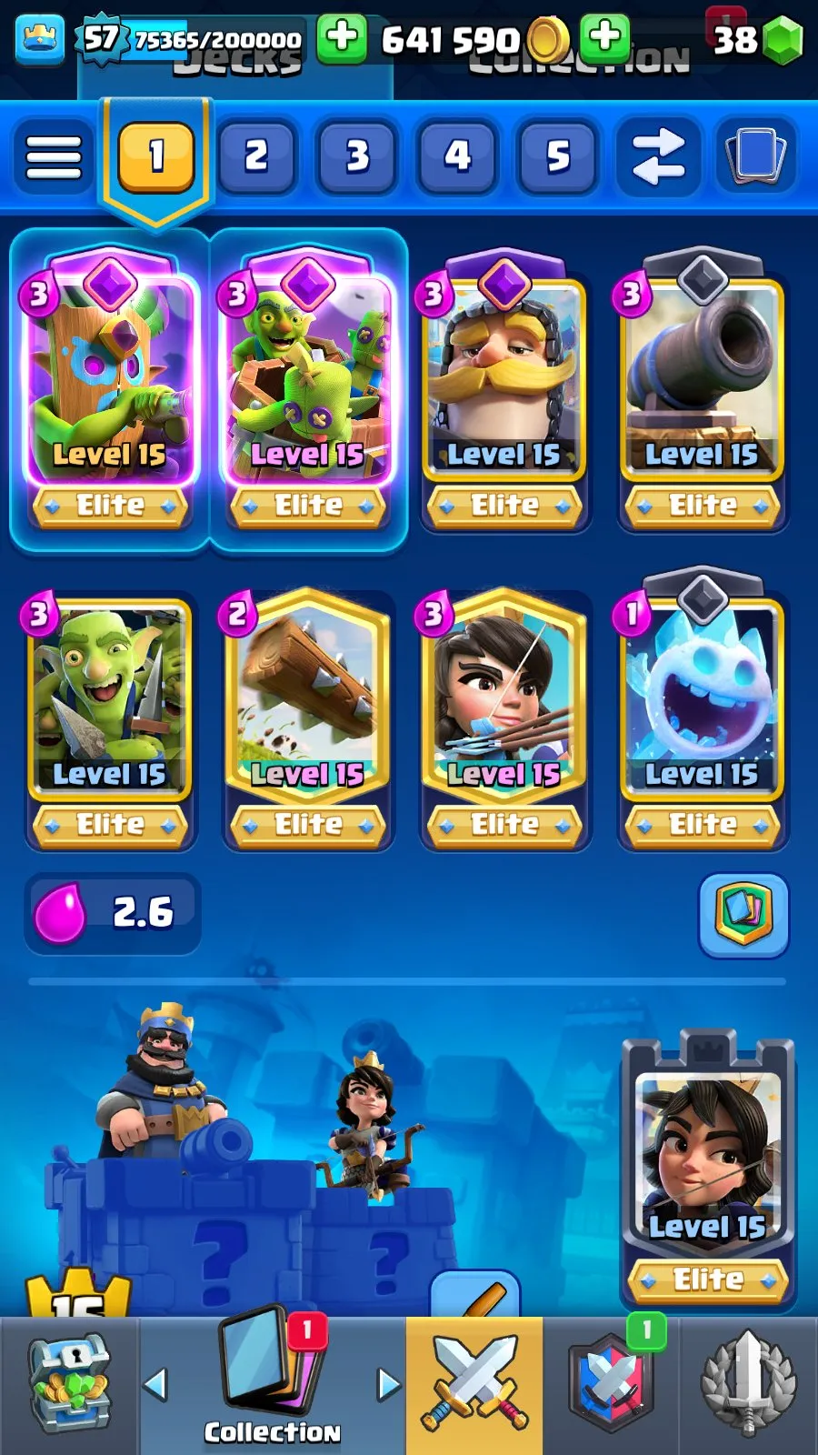 CR4991 //Elite Maxed Cards, Custom Banner, 15,000 Trophies, 57 King Level, Unique Emotes, 43 Emotes, Full Clan Leadership, 31 Banner Decorations, All Elite Cards Unlocked, All Cards Unlocked
