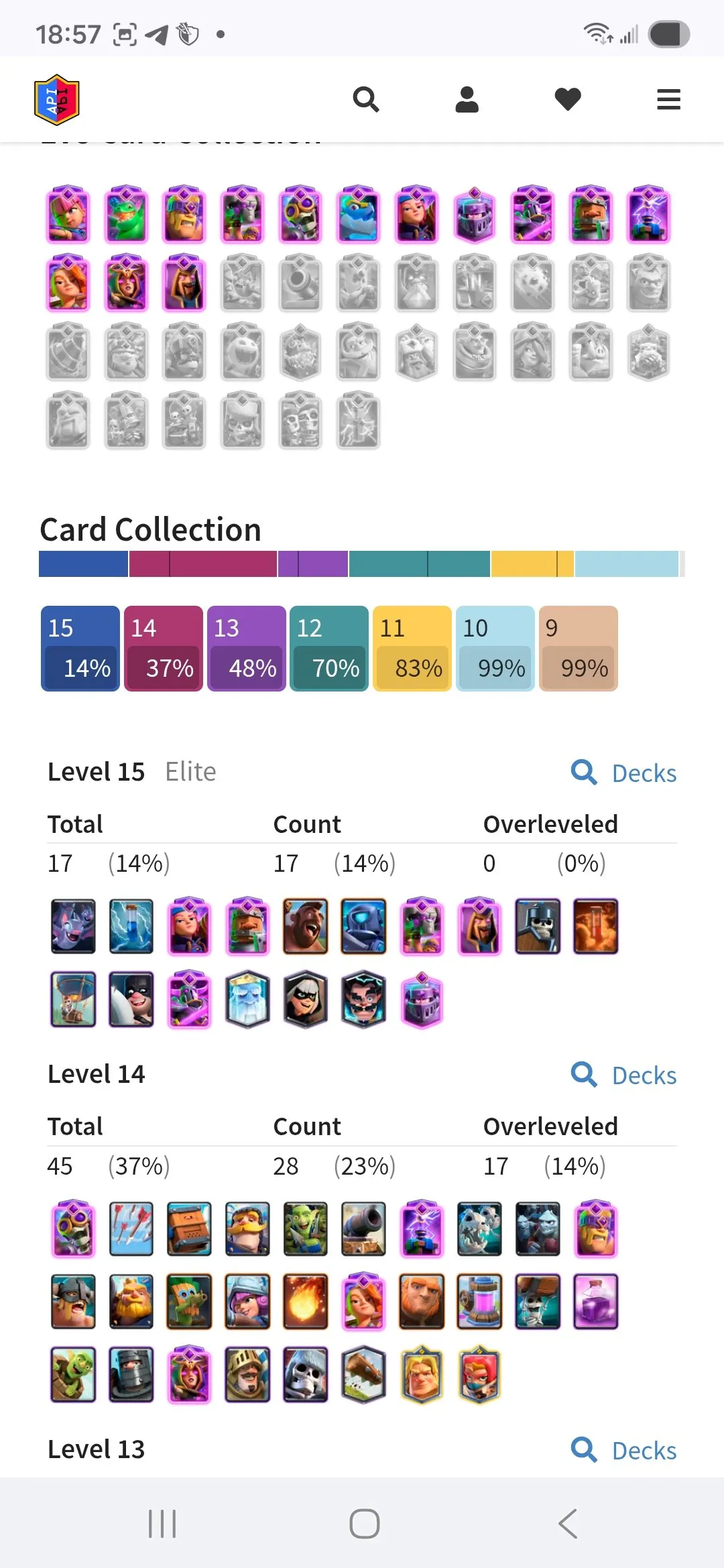 CR480 //Level 58, Arena 24, 12900 Trophies, 14 Evolution Cards, 28 Legendary Cards, 101 Emotes, 115 Banner Decorations, Seasonal Arena 3, Large Collection