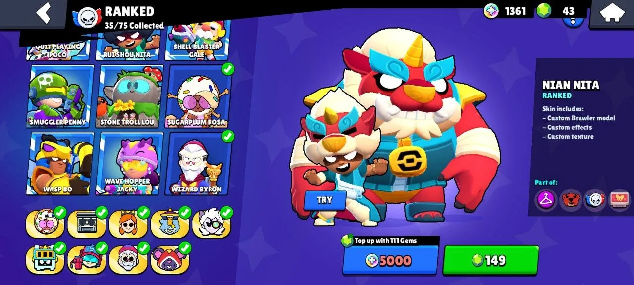 BS1581 //Director Buzz, Wizard Byron, Star Shelly, 13 Brawl Pass, 64 Max Power Brawlers, 87 Brawlers, 42195 Trophies