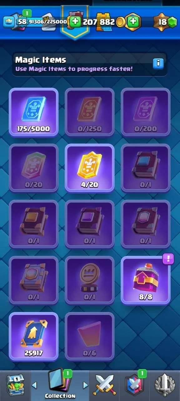 CR468 //10255 Trophies, Arena 25, Level 58, 18 Evolution Cards, 21 Legendary, 129/285 Emotes, 9 Tower Skins, 19 Level 15 Elite Cards, 64 Banner Decorations, Perf Proportions, Boohoo