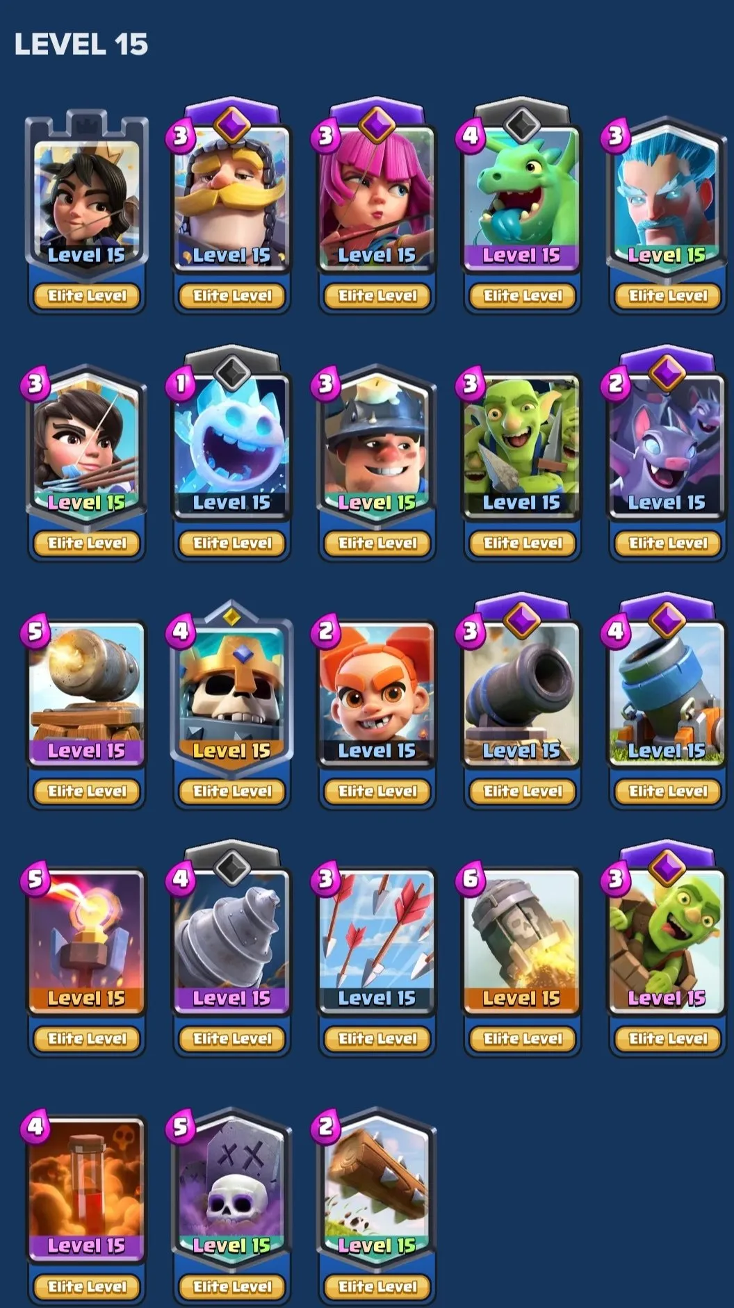 CR479 //19 Evolutions | 23 Max Level 15 Cards | 135 Emotes | 9 Tower Skins | 88 Decorations | 112 Frames | Joker Cards | Arena 25