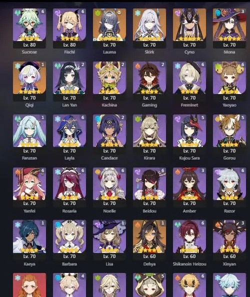 GI1129 High-end dual account with Arlecchino, Furina, Neuvillette, Raiden Shogun, Zhongli, Venti, Ganyu, Kamisato Ayaka, Nahida, Alhaitham