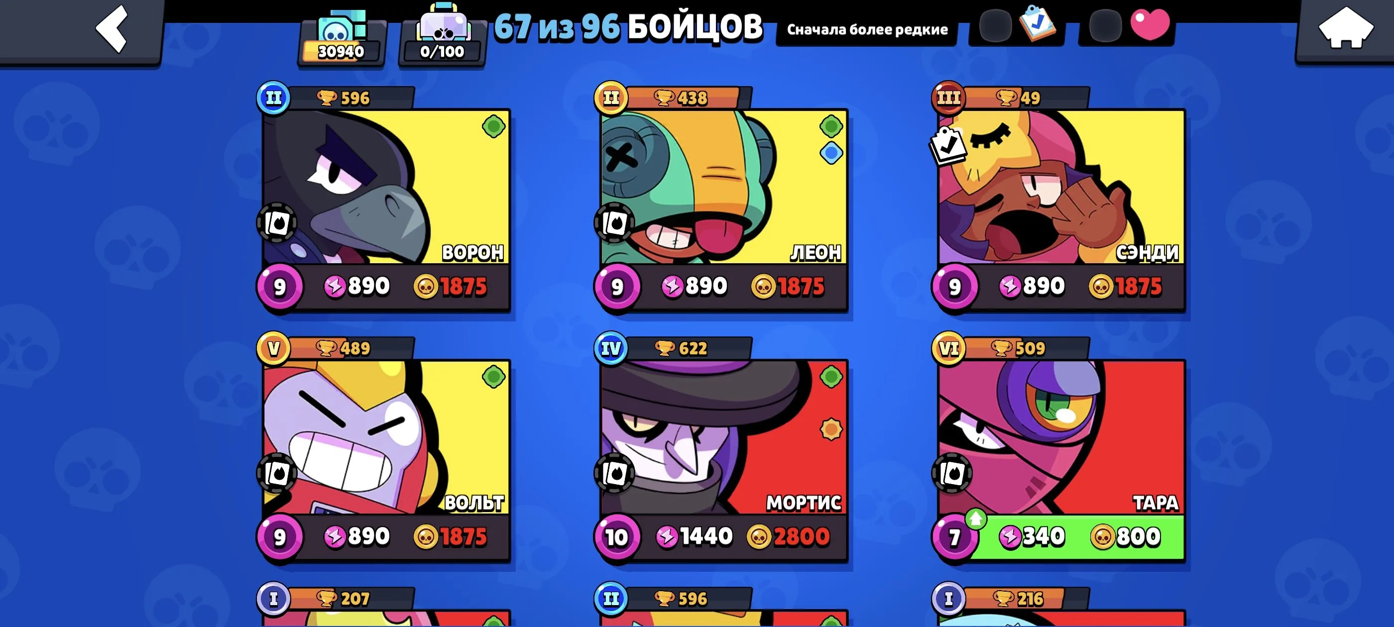 BS1540 //140 Skins, Upgraded Account, 67 Brawlers, 30940 Trophies