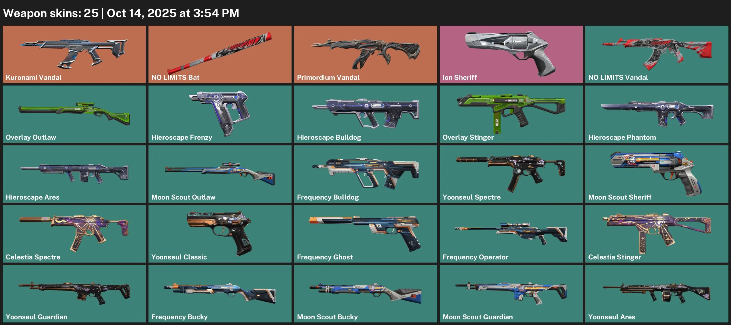V25 //25 Weapon Skins, 10 Agents, EU, Bronze 1, Primordium Vandal, Kuronami Vandal, Bita No Limits Bat, Ion Sheriff