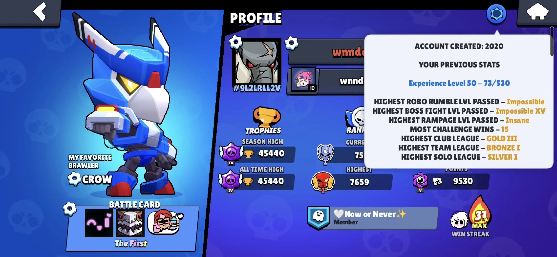BS1570 //High-End Account With 45K Trophies, 94 Brawlers, All Brawl Passes 20-32, Rare Skin Collection