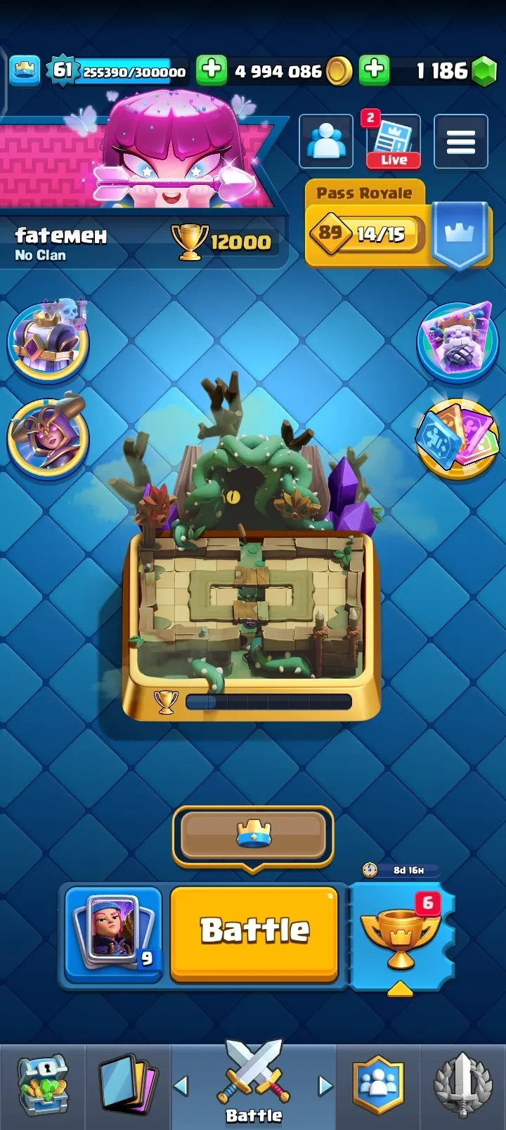 CR453 //Level 61, King Tower 15, 18 Evolution Cards, 28 Elite Cards, 99 Max Cards, 12000 Trophies, All 121 Cards Unlocked, 1019 Gems