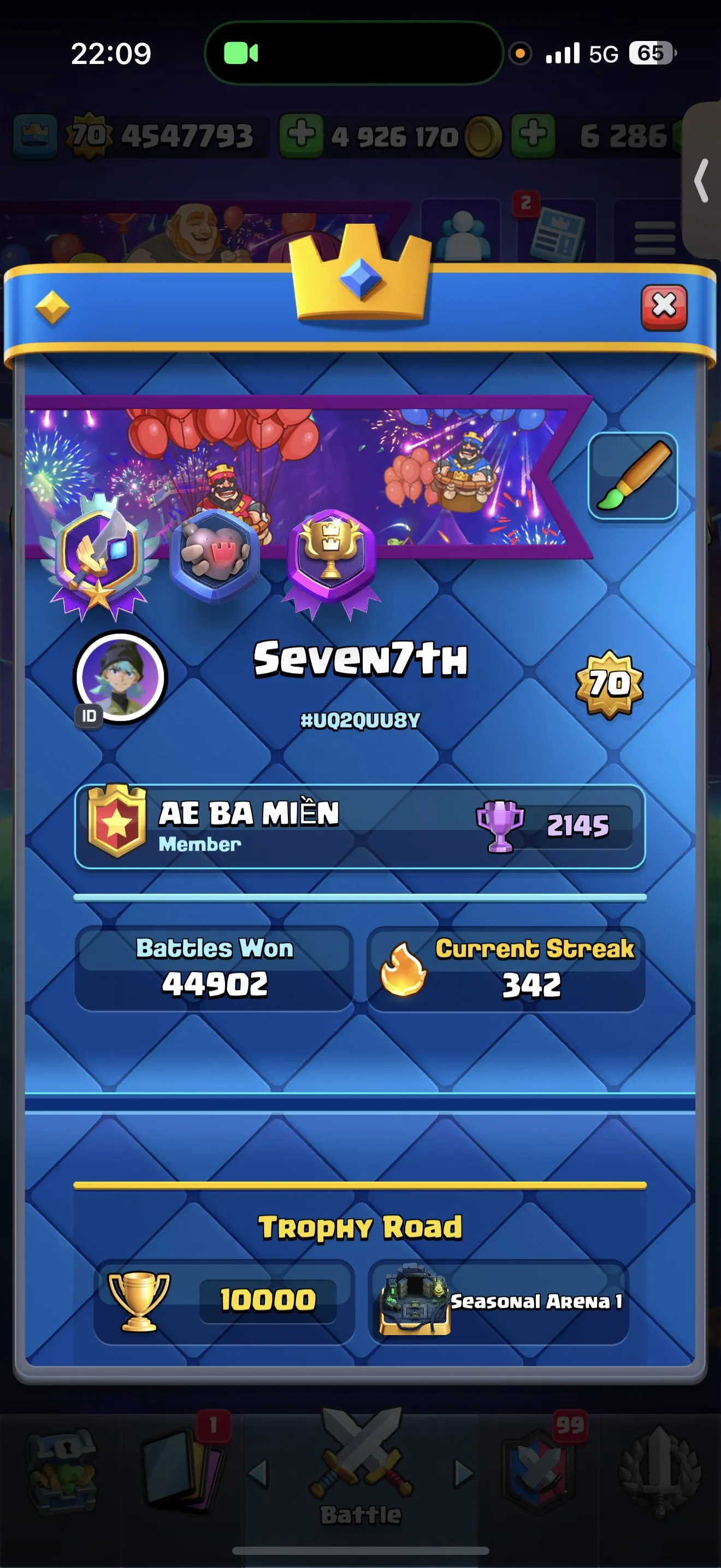 CR428 //CR460 10000 Trophies LV70 | 21 Evolution Cards | 6,286 Gems | Full Books | 18 Wild Champion | 100 Level 15 Cards