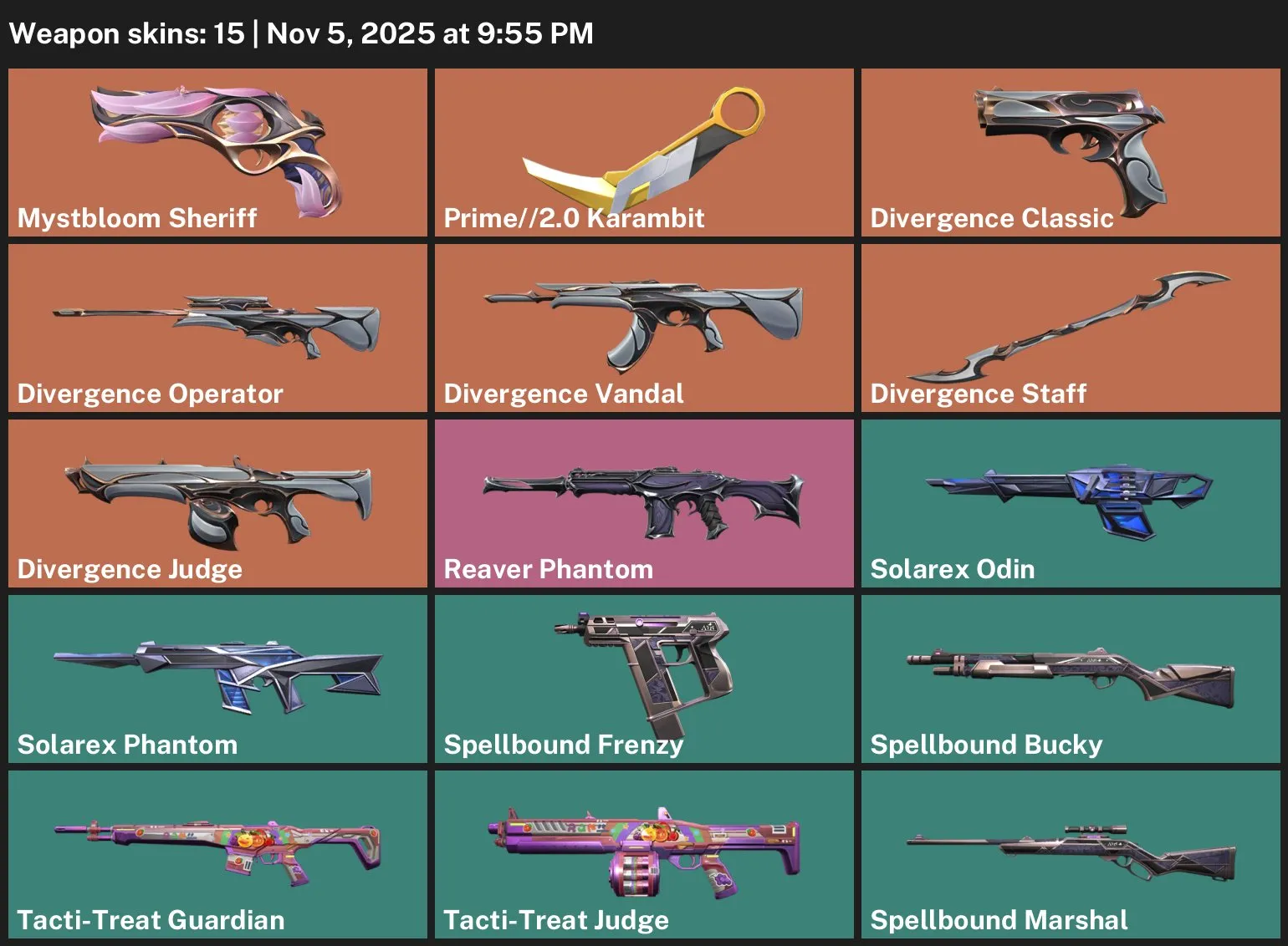 V29 //Mystbloom Sheriff, Prime//2.0 Karambit, Divergence & Reaver Phantom, Solarex Phantom, Spellbound Set, Tacti-Treat Guardian, 3 Agents, EU Region