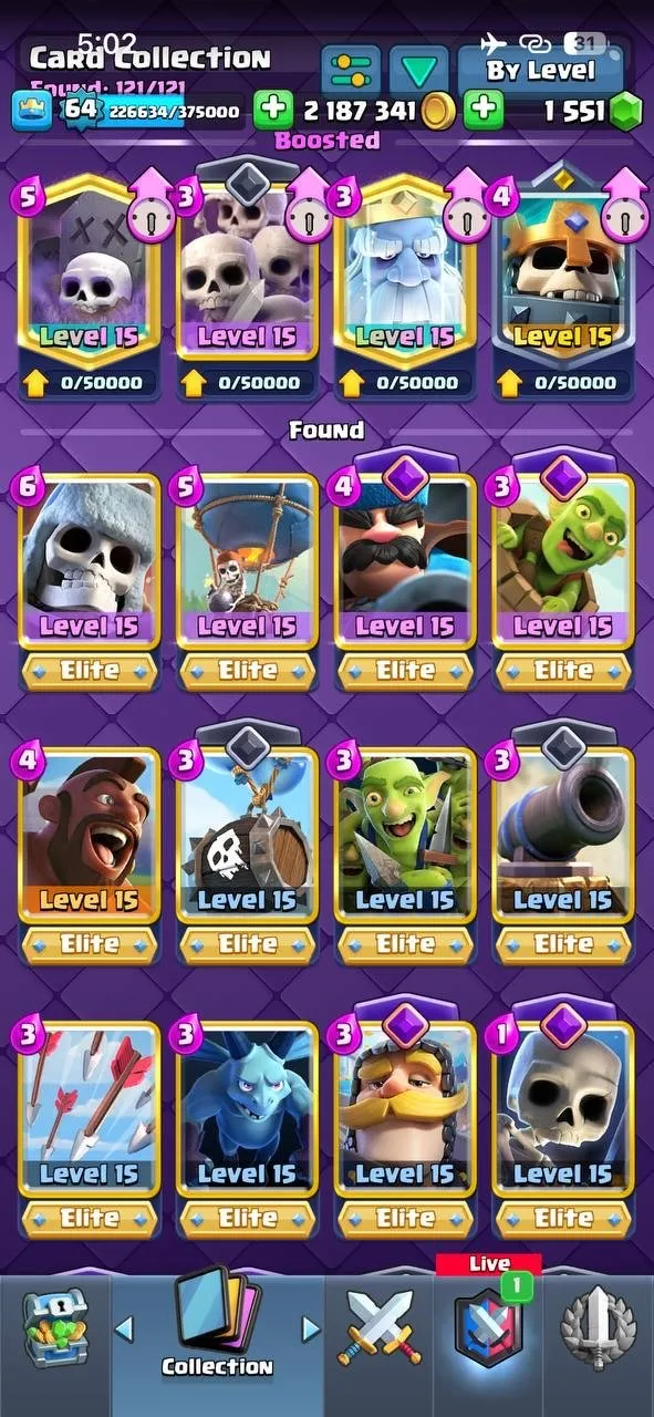 CR439 //Level 64, Arena 23, 121 Cards, 52 Elite, 67 Level 14, 22 Evolution, 110 Emotes, 7 Battle Pass, 28 Tower Skins