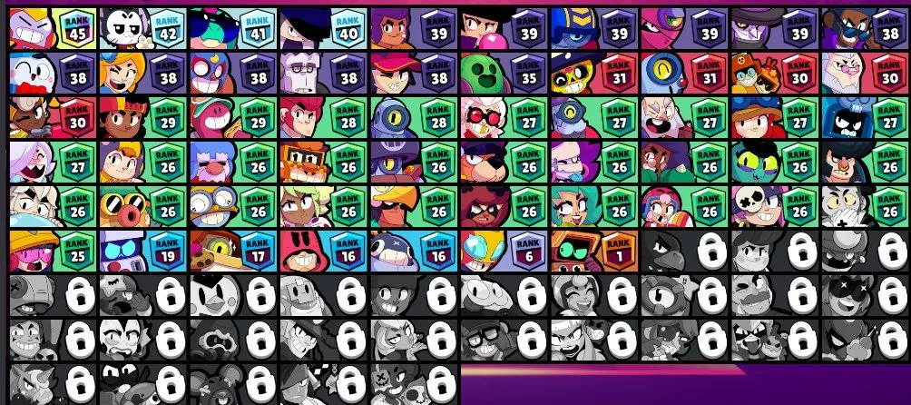 BS1832 //44 rare skins Robomike Fenrir Buzz Dancer Shelly many rank 30 plus brawlers 29914 trophies 56 brawlers strong gadgets and star powers