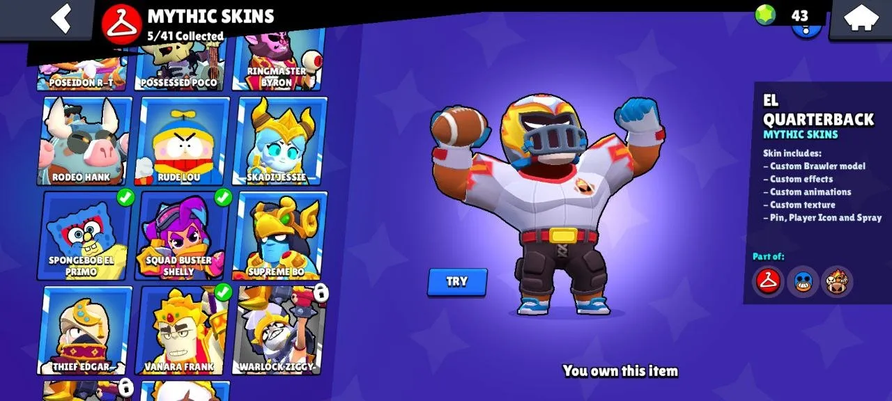 BS1581 //Director Buzz, Wizard Byron, Star Shelly, 13 Brawl Pass, 64 Max Power Brawlers, 87 Brawlers, 42195 Trophies