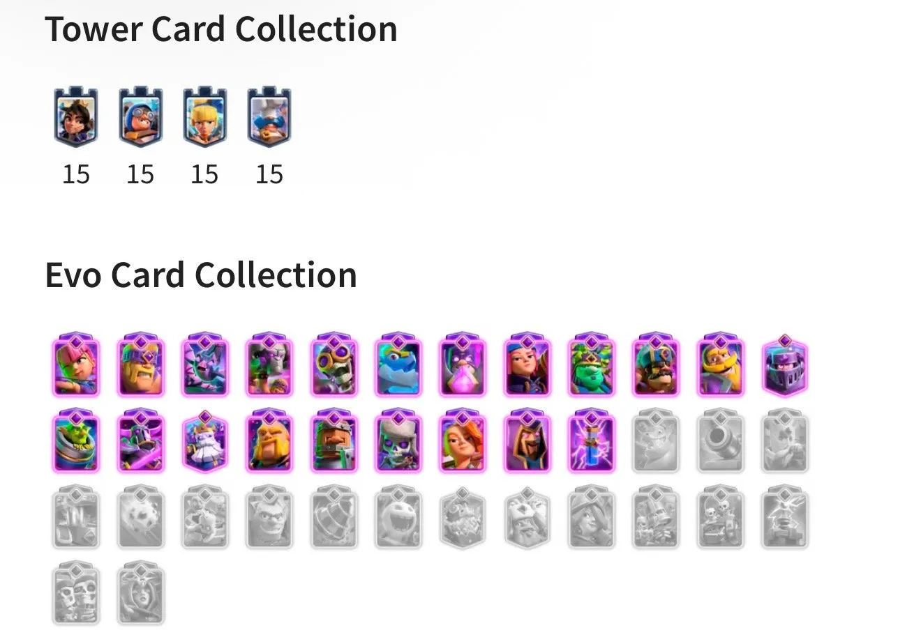 CR432 //CR495 Account with 21 EVO Legendary Cards, 65 LV15 Card Skins, 6.5K Gems, Level 66 with 10,000 Trophies, 29 Tower Skins, and Name Change